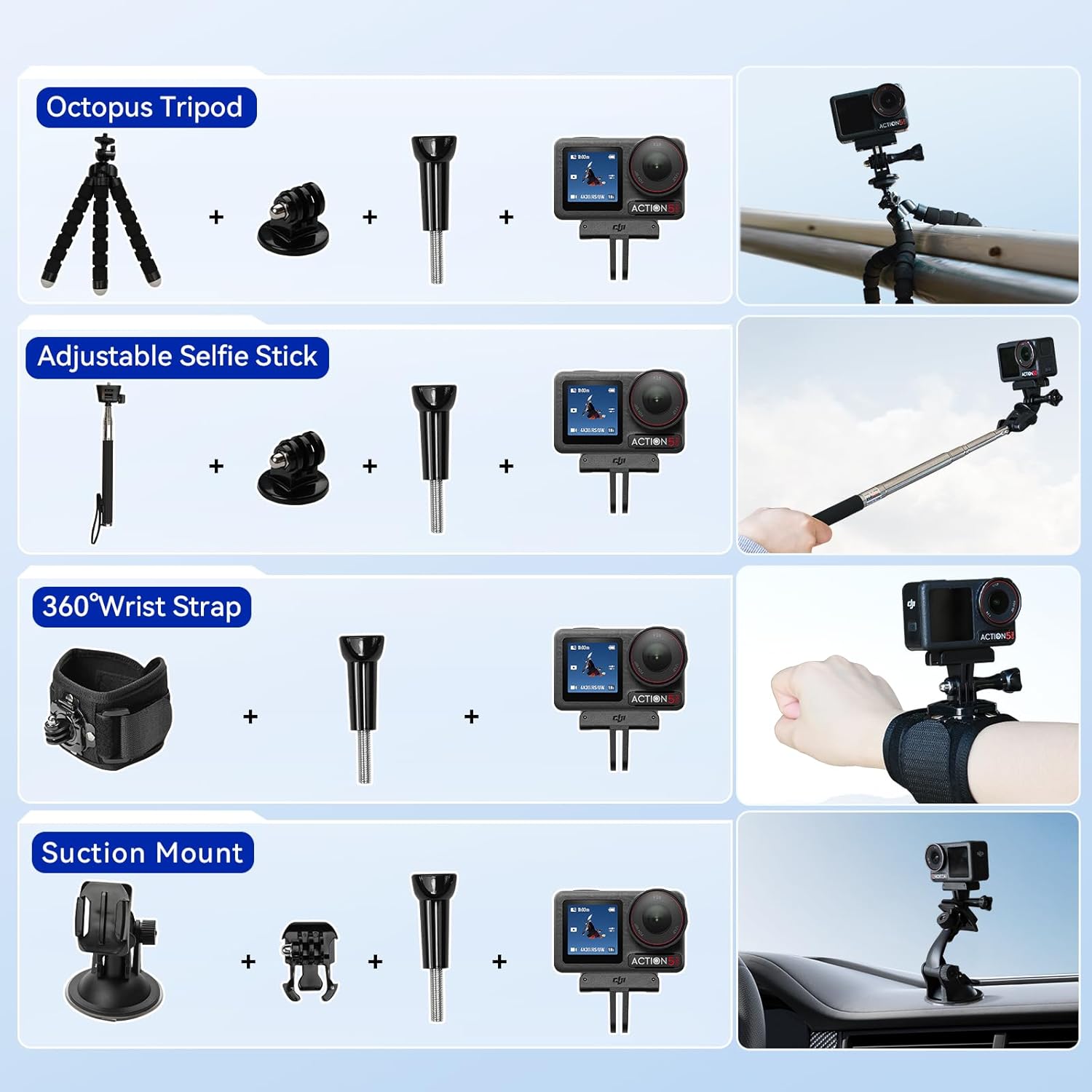 DJI Osmo Action 5 Pro Standard Combo with 58 Piece Accessory Kit and 2 Extra Batteries + 64GB Card - Waterproof Action Camera with 1/1.3" Sensor  4K/120fps Video  Action Camera 4K Ideal for Sports