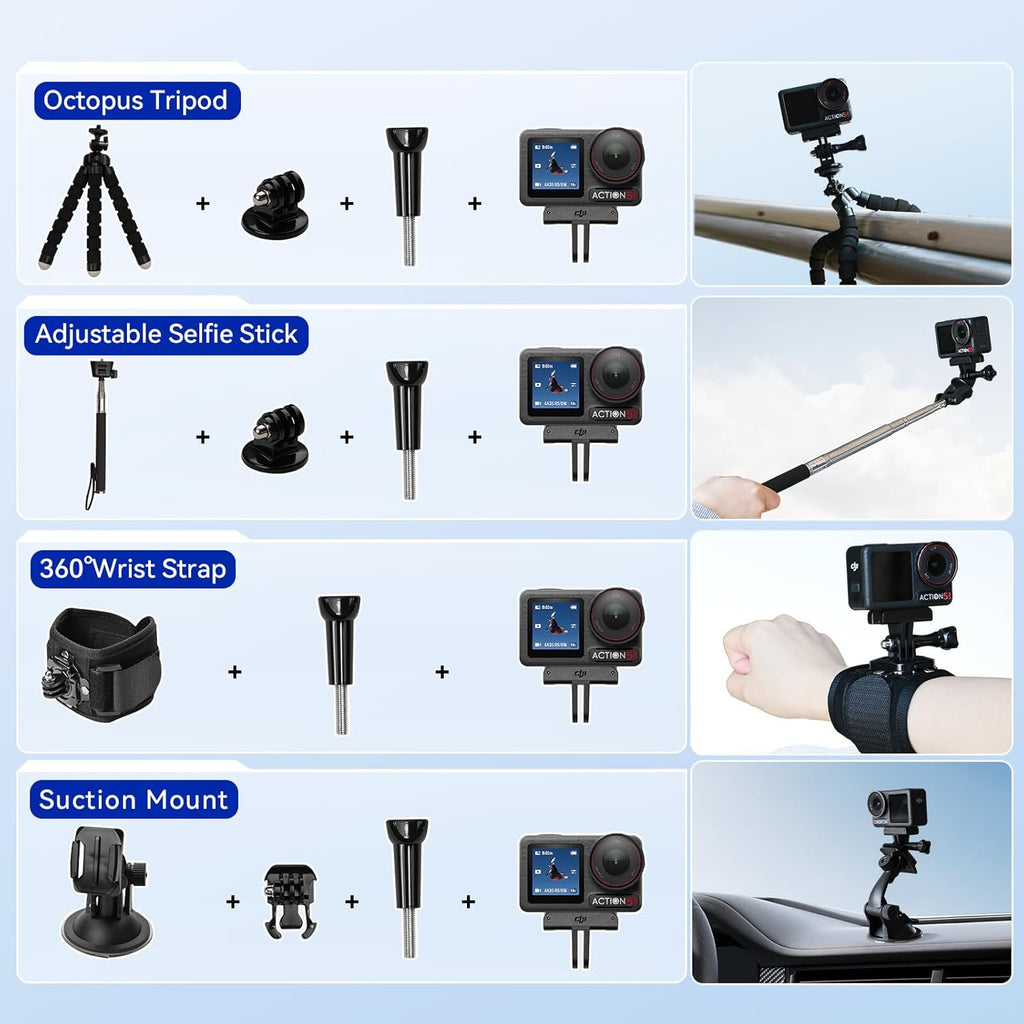DJI Osmo Action 5 Pro Standard Combo with 58 Piece Accessory Kit+ 64GB Card - Waterproof Action Camera with 1/1.3" Sensor  4K/120fps Video  Action Camera 4K Ideal for Sports (Total 1 Battery)