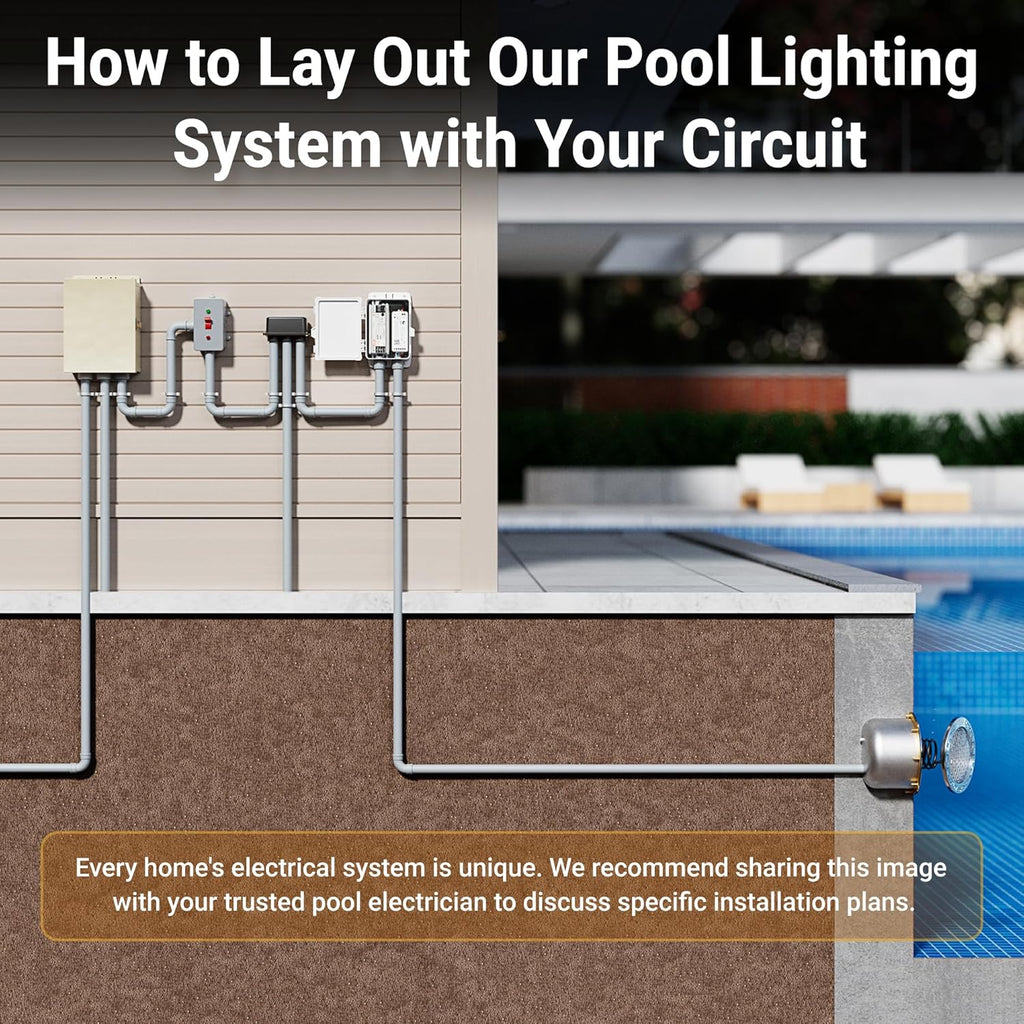 HQUA PN01DC LED Inground Pool Lighting System RGBW Color Change 10 Inch 50W  Remote/App Control  120V AC  100 Feet Cord