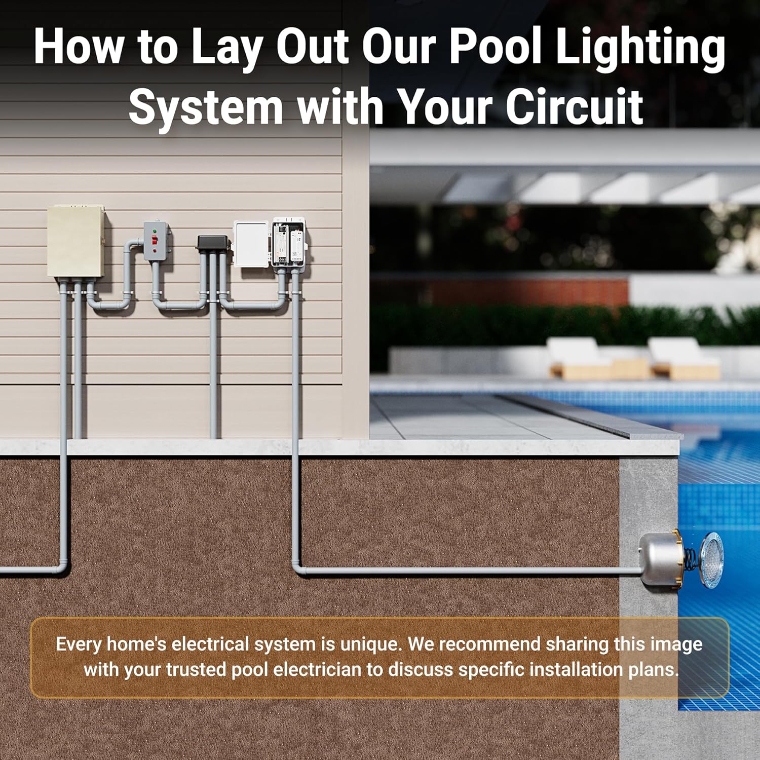 HQUA PN01DC LED Inground Pool Lighting System RGBW Color Change 10 Inch 50W  Remote/App Control  120V AC  100 Feet Cord
