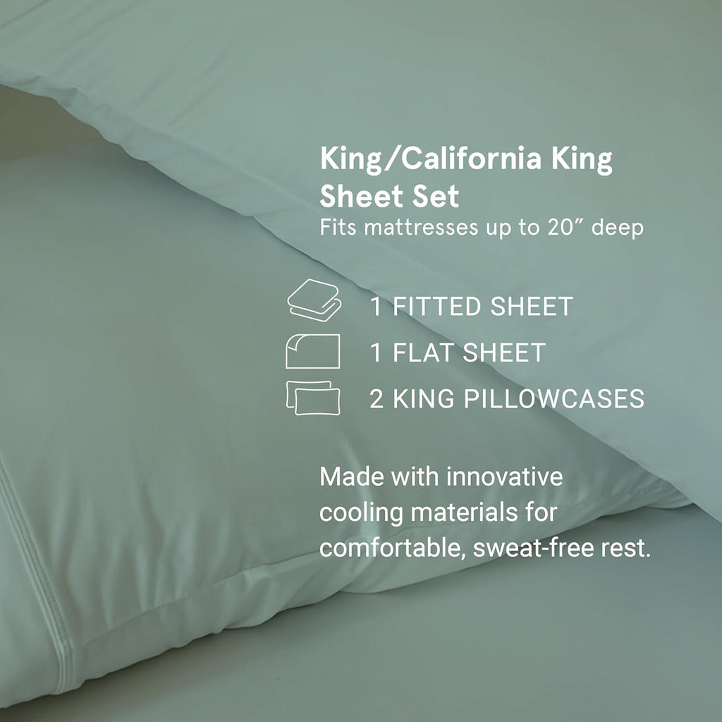SHEEX - Original Performance Sheets Set (King/California King) Ecru - Cooling Sheets - Moisture Wicking - 1 Flat Cooling Sheet, 1 Fitted Cooling Sheet, 2 Pillow Covers - Wrinkle Free - Sleep Aid