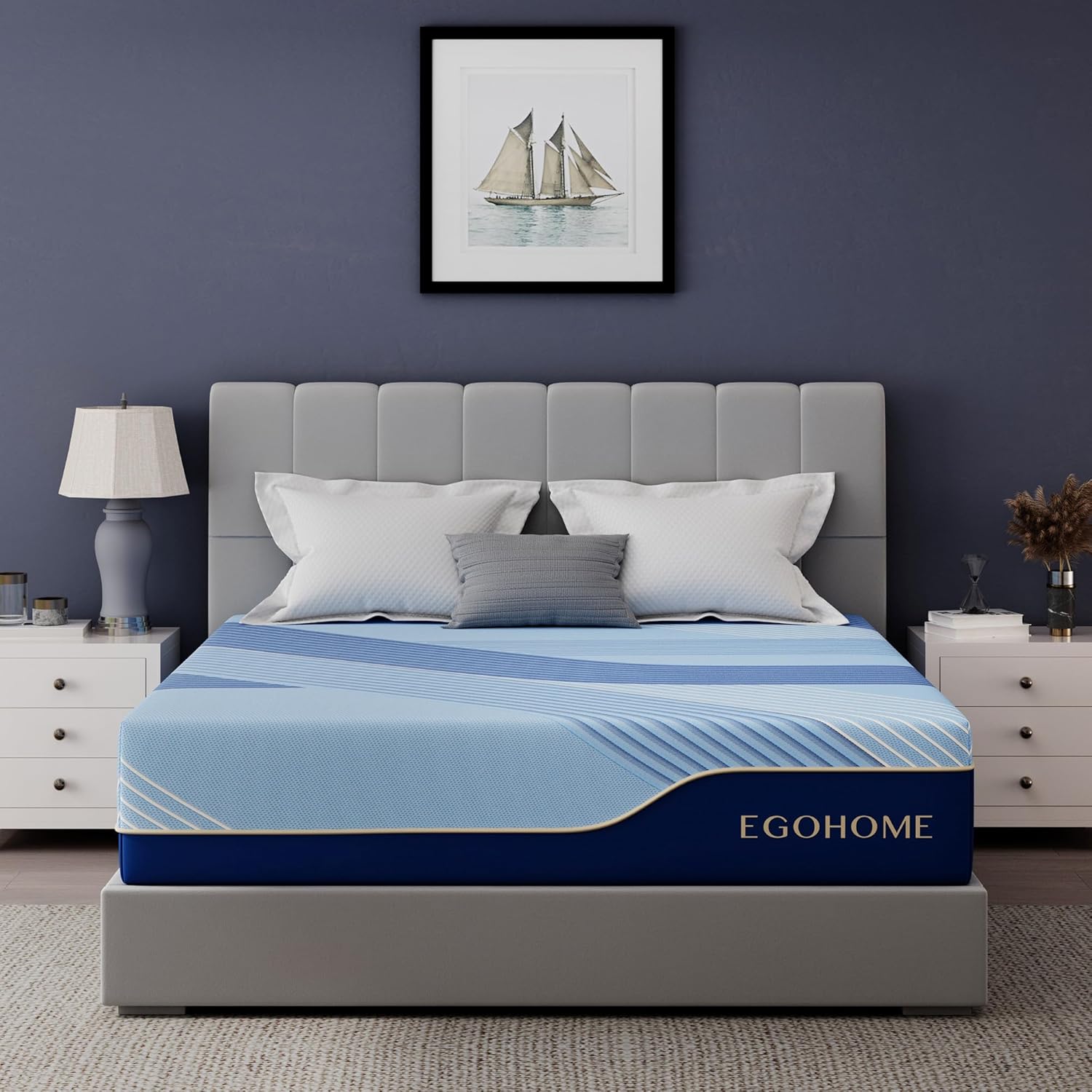 EGOHOME 12 Inch King Size Hybrid Mattress in a Box, Copper Gel Memory Foam for Cool Sleep, Fiberglass-Free, Pressure Relieving, Medium Firm, CertiPUR-US Certified, 80''L x 76''W