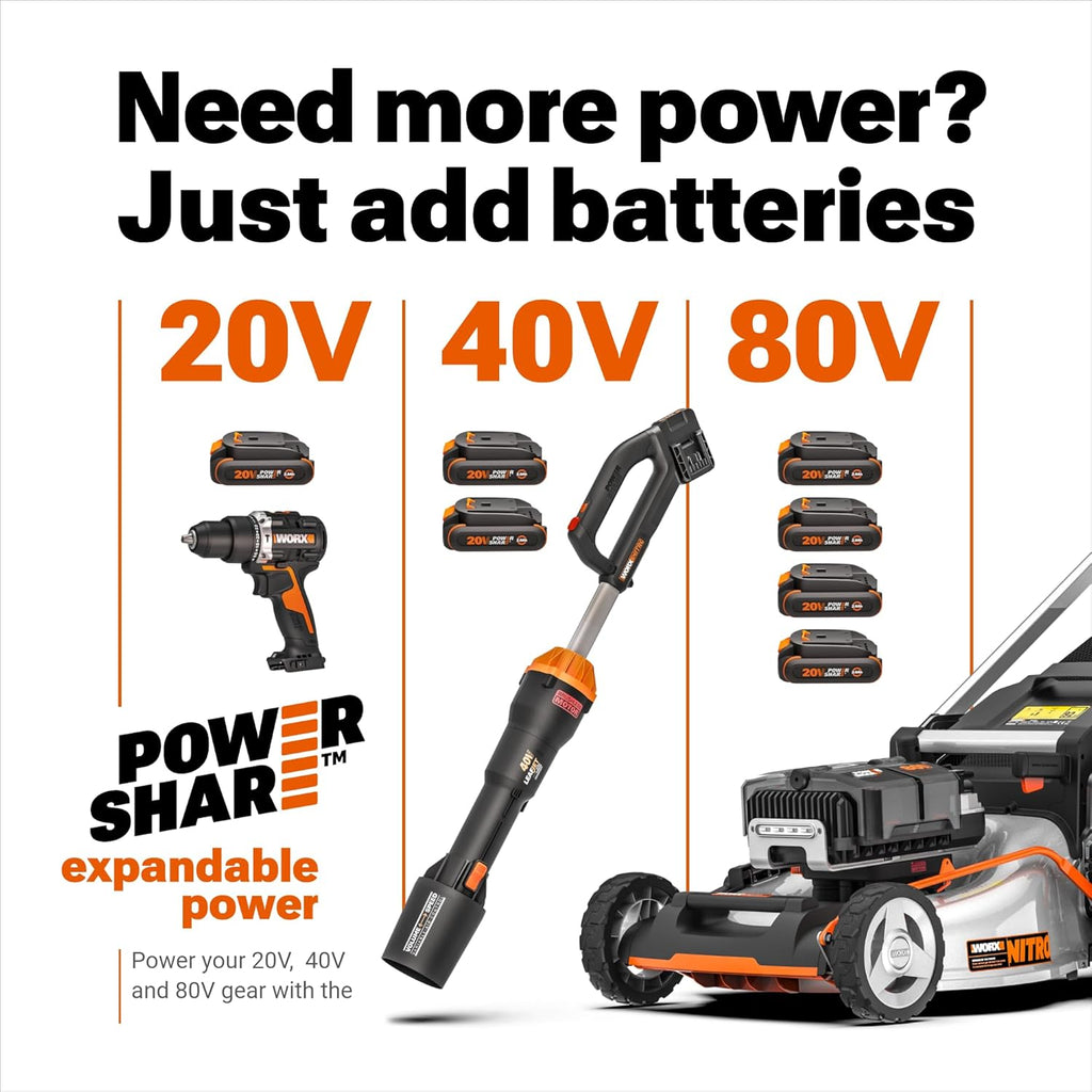 WORX Cordless Leaf Blower  3 in 1 Blowers for Lawn Care with Leaf Vacuum & Leaf Mulcher  Electric Blower with Brushless Motor & 2 Speed Control  2 × 4.0 Ah Batteries & Charger Included  WG583