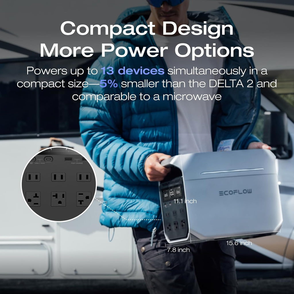 EF ECOFLOW Portable Power Station DELTA 3 Plus  1024Wh LiFePO4 (LFP) Battery  1800W AC/140W USB-C Output  Solar Generator (Solar Panel Optional) for Home Backup  Camping&RV