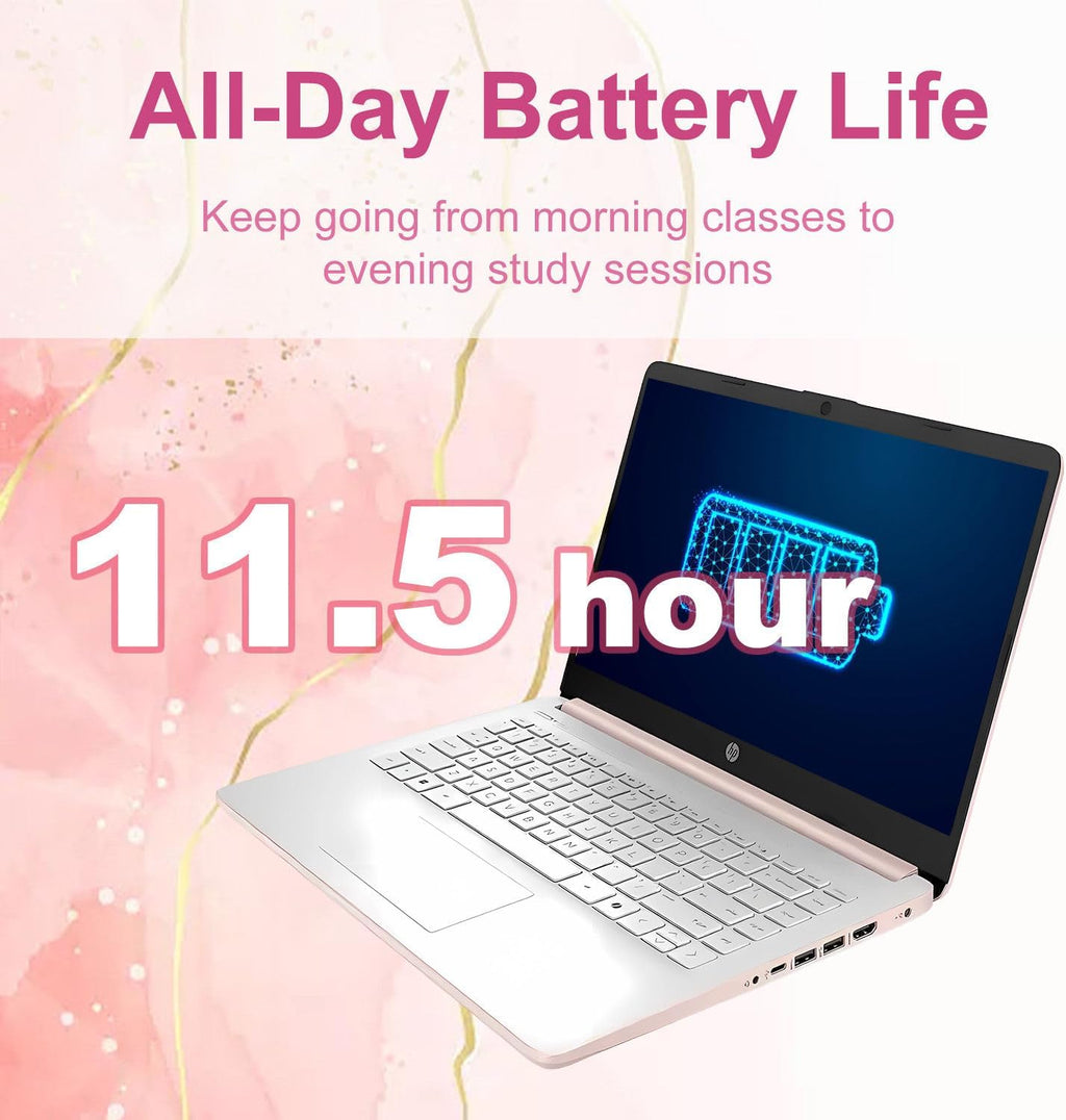 HP 14″ Snowflake White Lightweight Laptop  with Office 365 & Copilot AI  Intel Processor  4GB RAM Memory  64GB SSD + 1TB Cloud Storage