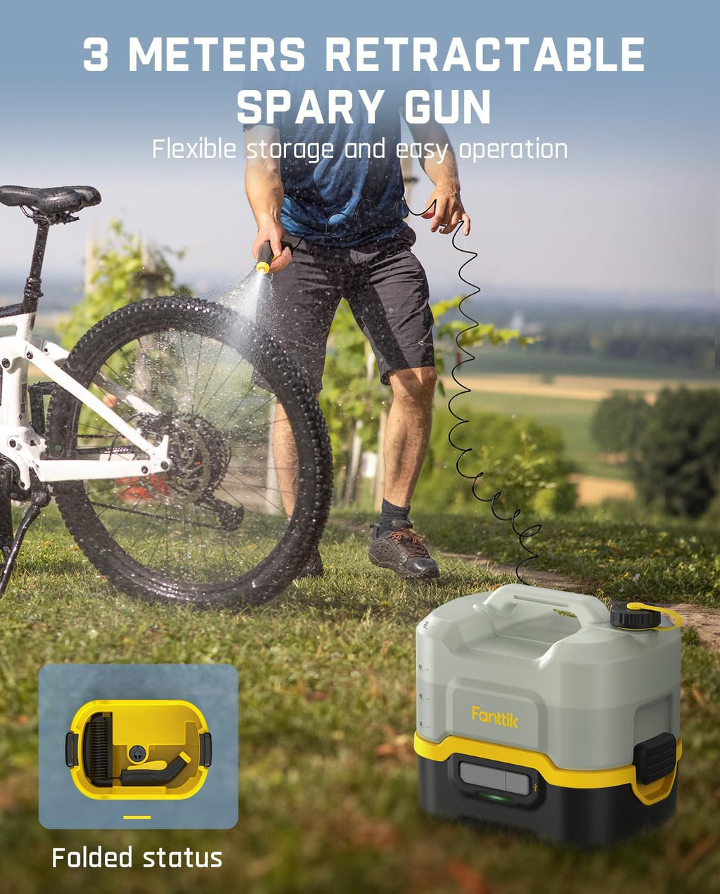 Fanttik NB8 Nano Portable Cordless Electric Sprayer w/2.1Gal Tank  Retractable Spray Head  2600mAh Lithium Battery  IPX5  72-98PSI  Portable Pressure Washer for Garden  Camping Shower and Pet Cleaning