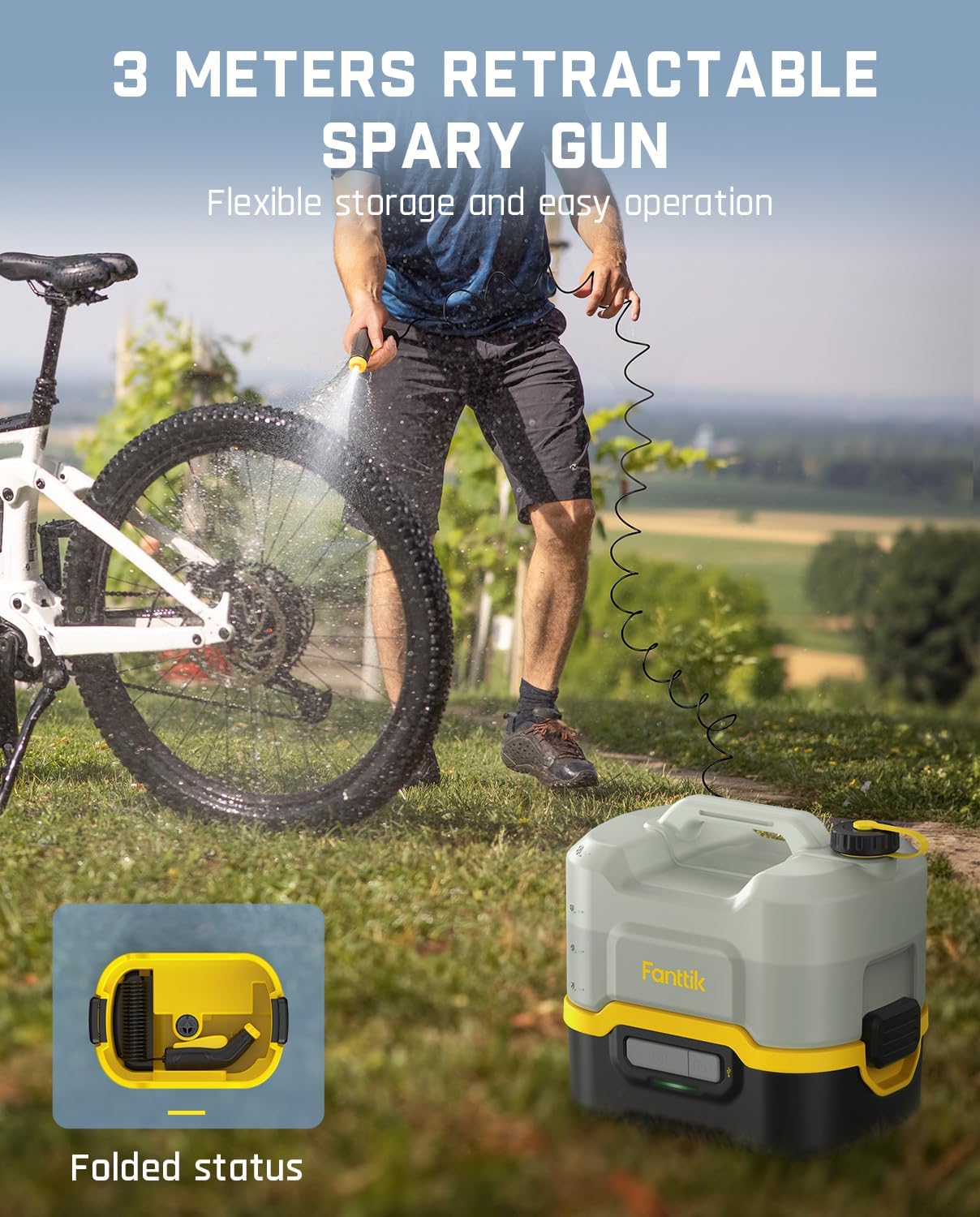 Fanttik NB8 Nano Portable Cordless Electric Sprayer w/2.1Gal Tank  Retractable Spray Head  2600mAh Lithium Battery  IPX5  72-98PSI  Portable Pressure Washer for Garden  Camping Shower and Pet Cleaning