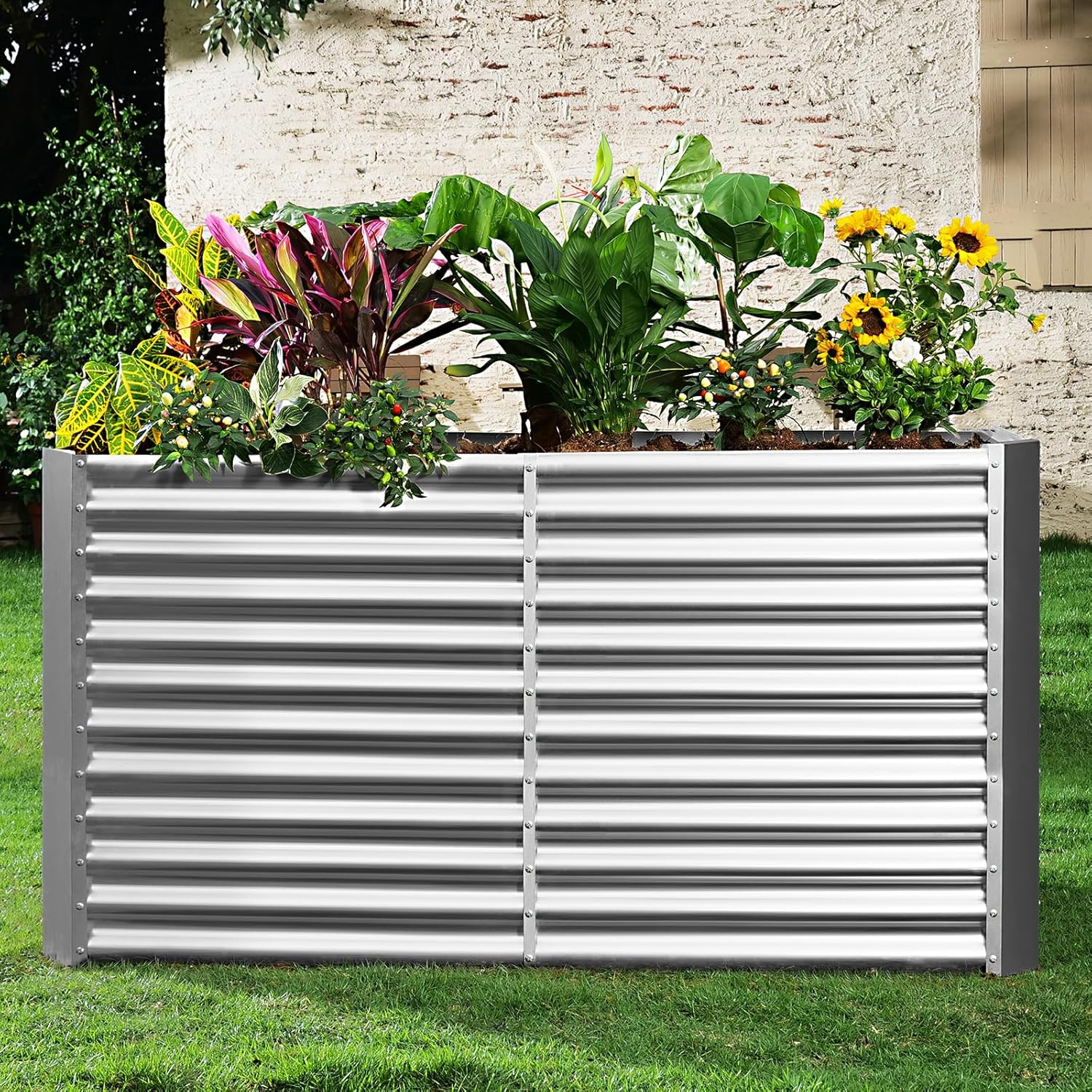 Land Guard 8x4x3ft Rectangular Galvanized Raised Garden Beds  Large-Capacity Metal Planter Box Outdoor  Durable Deep Raised Garden Bed 3ft Tall  Raised Beds for Gardening Vegetables  Classic Silver