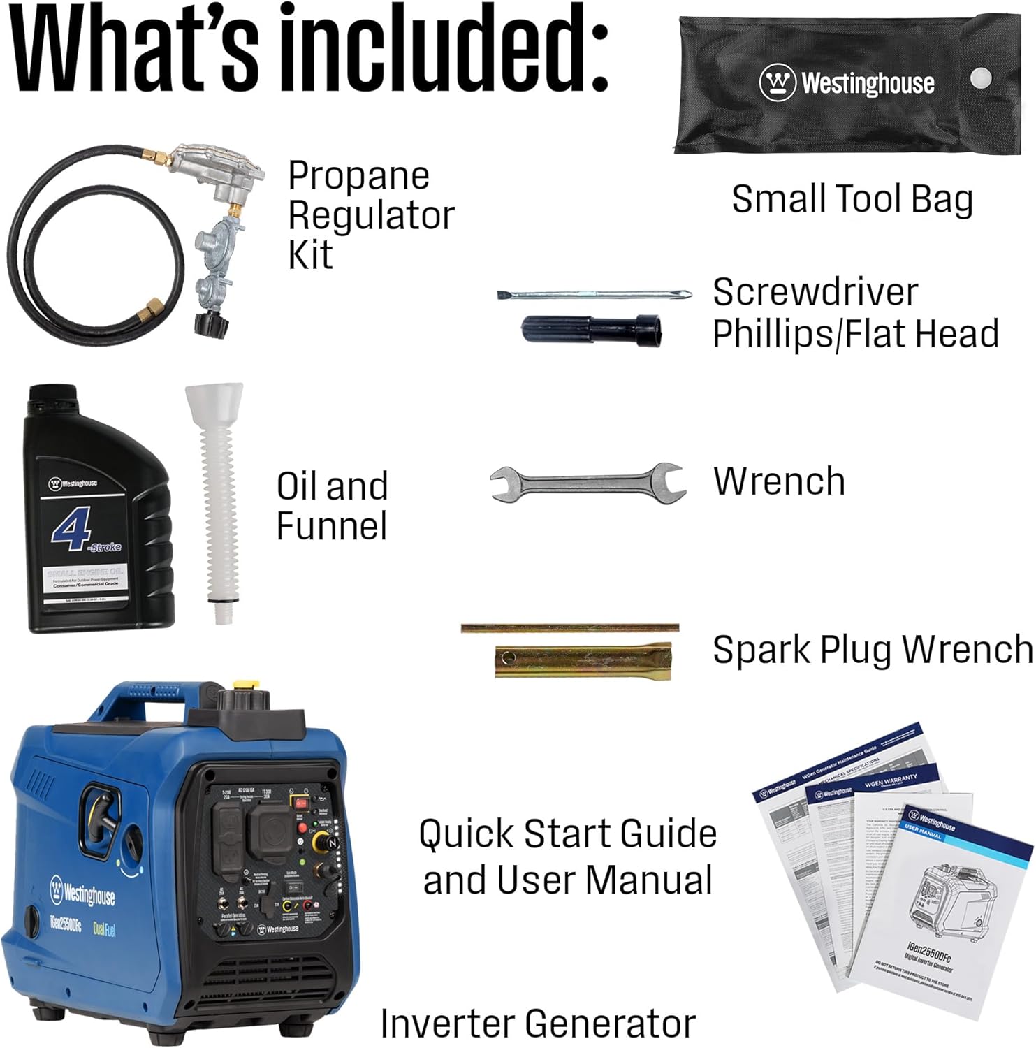 Westinghouse 2550 Peak Watt Super Quiet & Lightweight Portable Inverter Generator  RV Ready 30A Outlet  Gas and Propane Powered  CO Sensor  Parallel Capable  Long Run Time