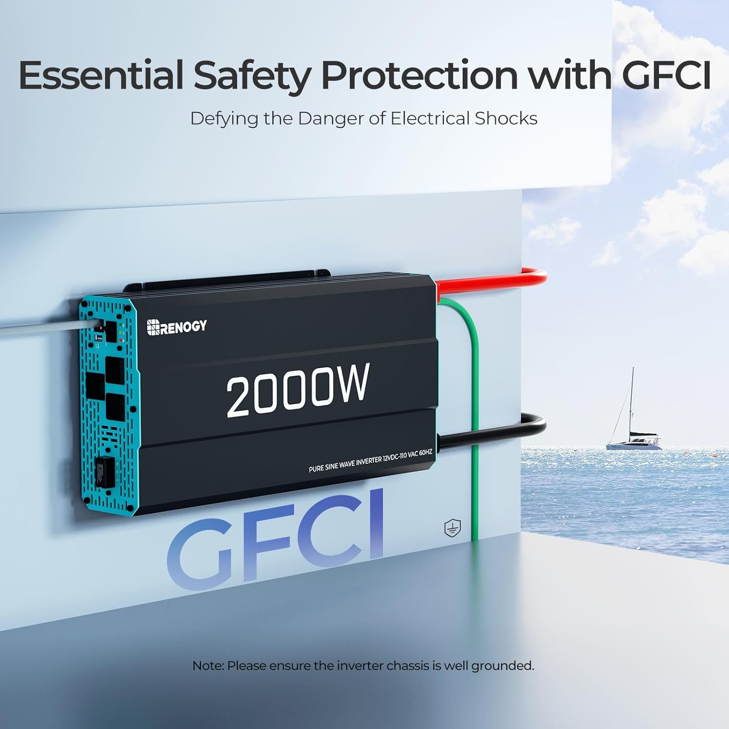 Renogy Inverter P2 2000W Pure Sine Wave Inverter 12V DC to 110V AC Converter  Off-Grid Solar Power Inverters for Vehicles  Truck  RV  Home  with Built-in 5V/2.1A USB / Hardwire Port  Remote Controller