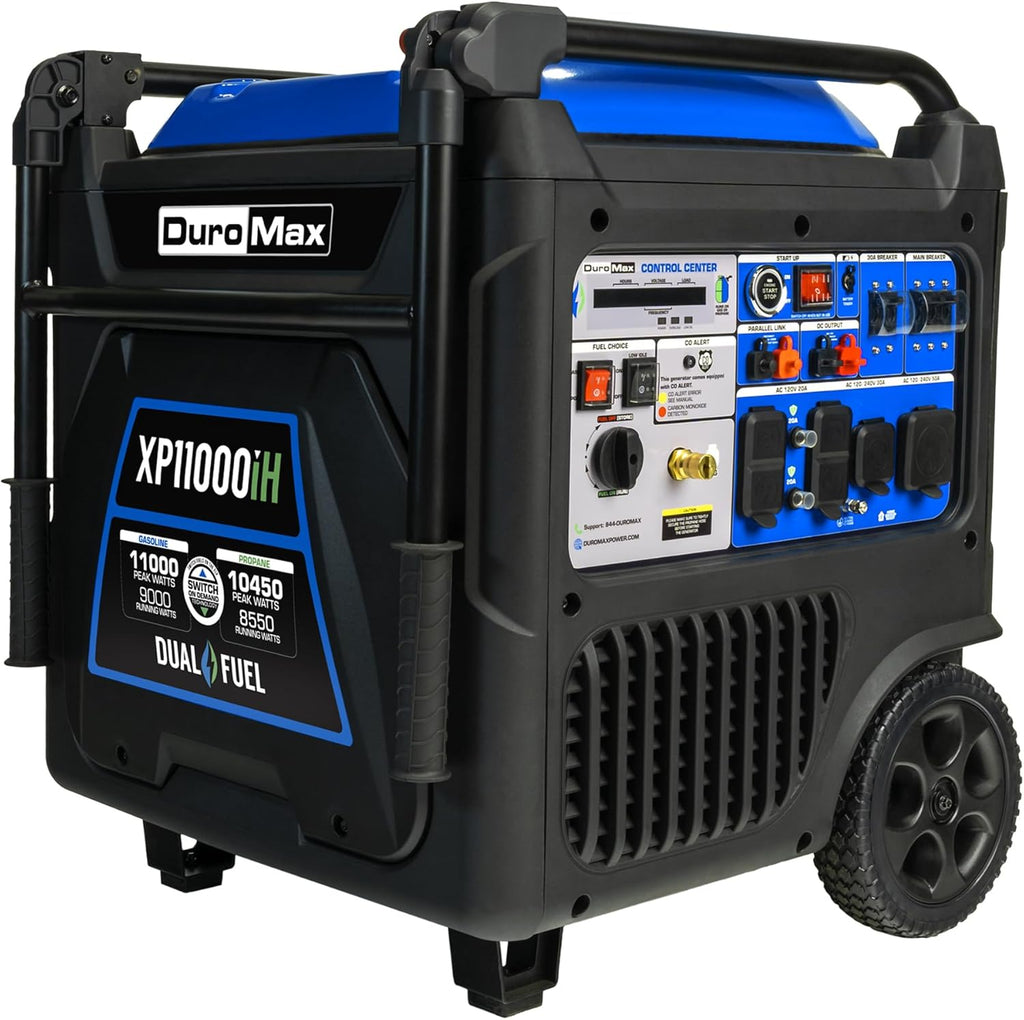 DuroMax XP11000iH 11 000-Watt Dual Fuel Portable Digital Inverter Generator - Gas & Propane  Remote Electric Start  Transfer Switch Ready  RV & Emergency Ready