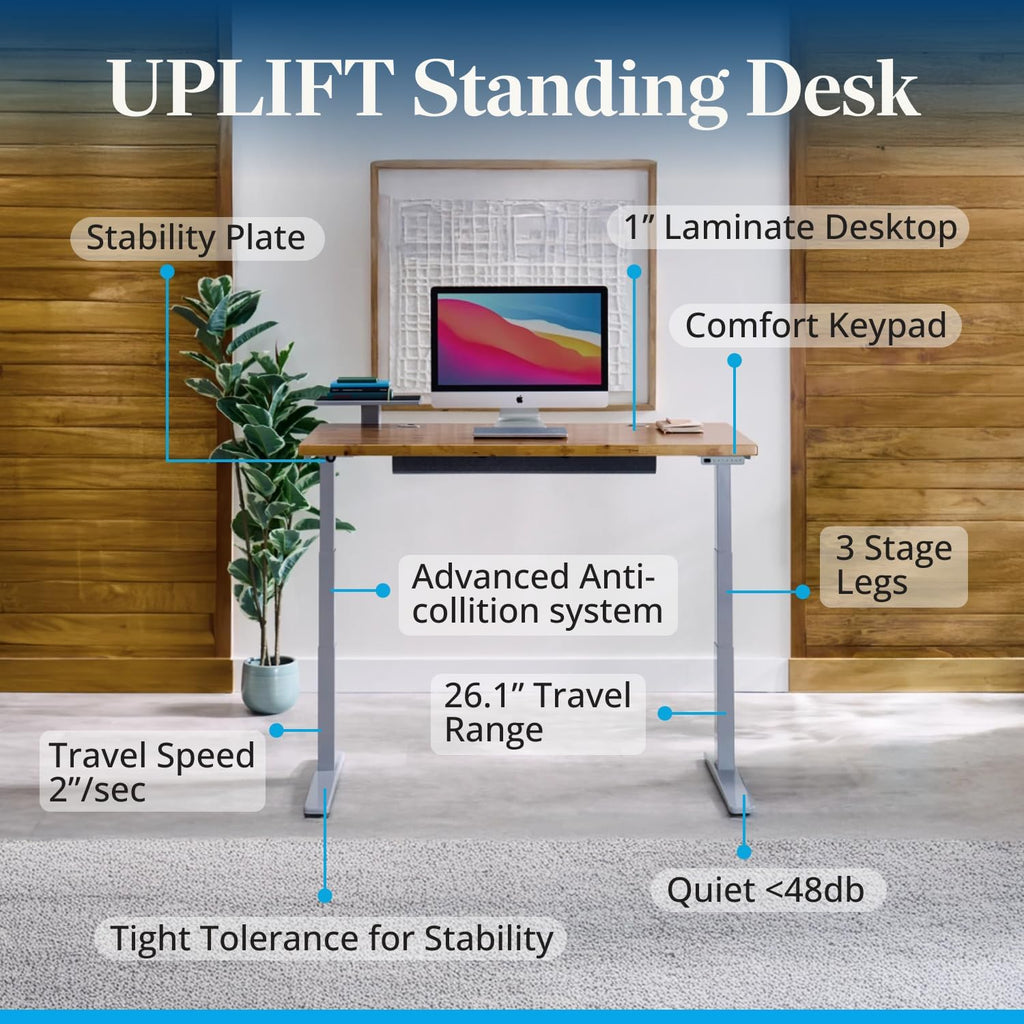 UPLIFTDESK V3 2-Leg White Laminate Wood Standing Desk – Adjustable Height, Advanced 1-Touch Memory Keypad, Under Desk Cable Management, Wire Grommets & Rocker Board (Black C-Frame, 48 x 30 inch)