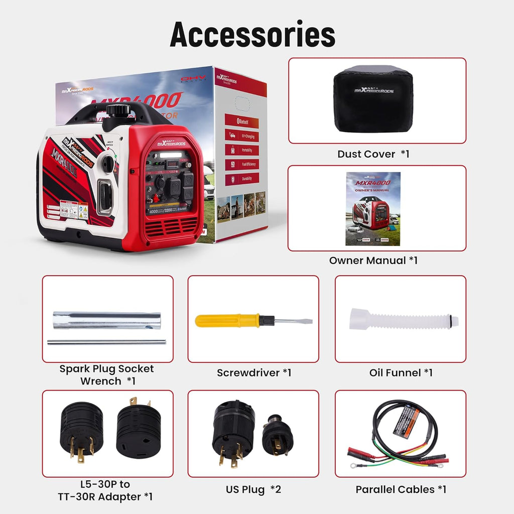 maXpeedingrods 4000 Watt Inverter Generator Portable  Bluetooth® App Remote Data Monitor  RV Ready  Gas Powered Generator with CO Alarm for Outdoor Camping  Home Backup