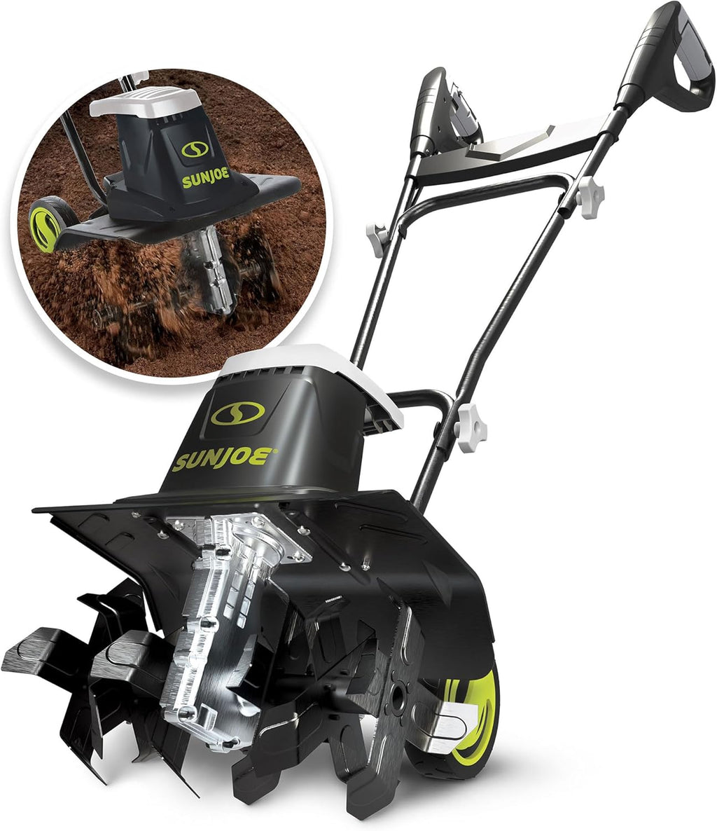 Sun Joe Corded Electric Garden Tiller & Cultivator with Steel Tines  16 Inch  13.5-Amp Motor - Heavy-Duty Tilling Machine for Lawn  Yard  and Gardening Care  TJ604E