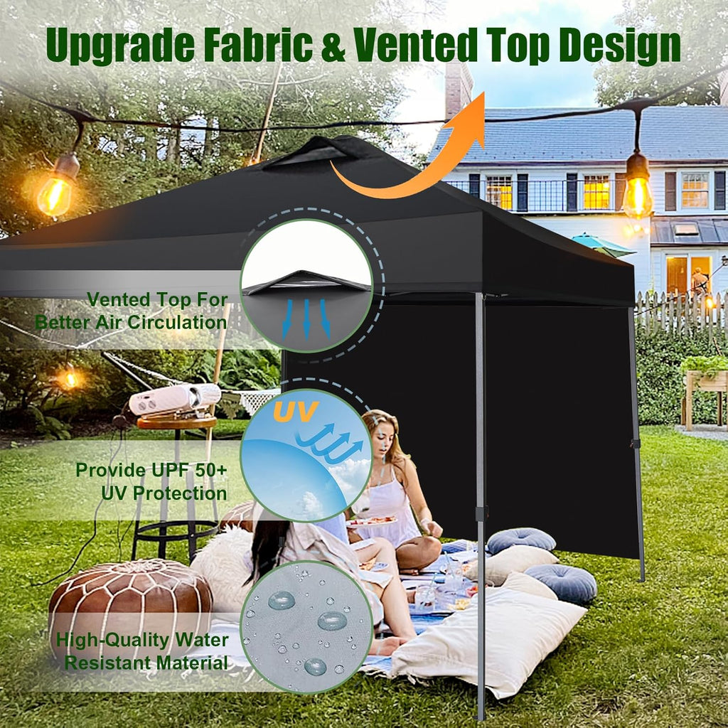 Eurmax USA NOMATTER ONE-Person Open&Close 10x10ft Pop Up Canopy Tent Portable Shelter Canopy for Outdoor Events with 1 Removable Sidewall Instant Canopies Temporary Sunshade Bonus 4 Sand Bags(Blue)