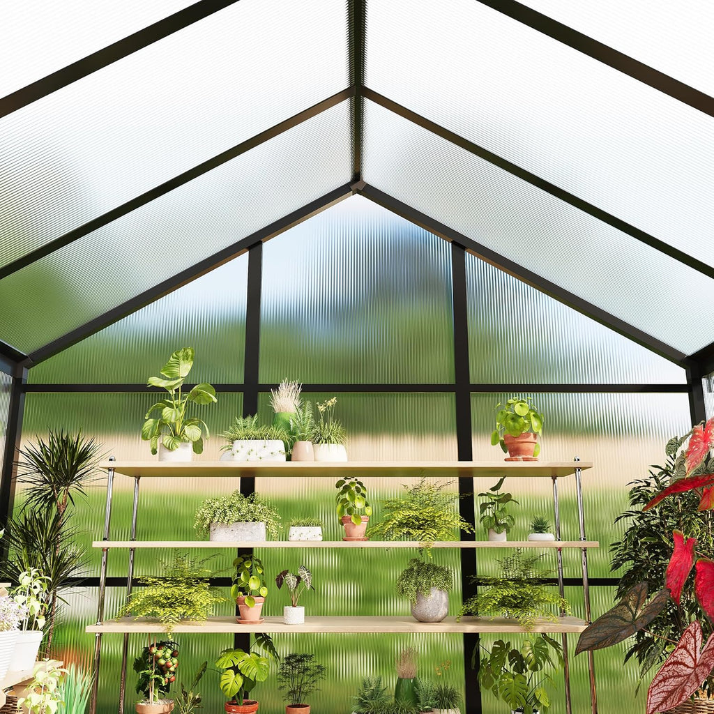 6 x 8 ft Greenhouse  Greenhouses for Outside  Polycarbonate Greenhouse with Aluminum Frame  Lockable Door and Ajustable Roof Vent for Backyard  Green Houses for Outside Garden Backyard  Patio