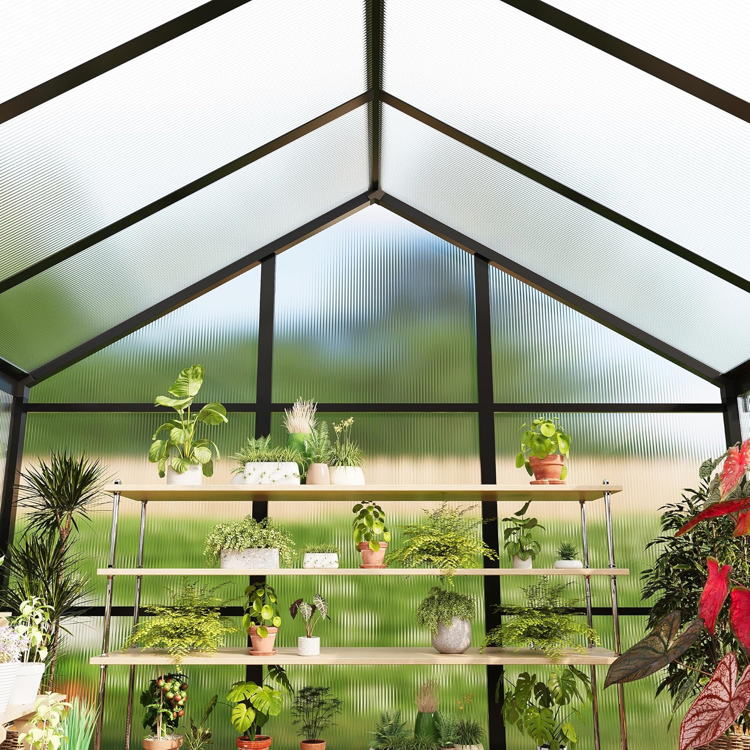 6 x 8 ft Greenhouse  Greenhouses for Outside  Polycarbonate Greenhouse with Aluminum Frame  Lockable Door and Ajustable Roof Vent for Backyard  Green Houses for Outside Garden Backyard  Patio