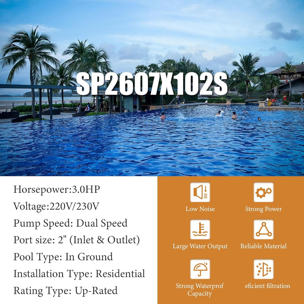 2-Speed 3 HP 220V/230V 50Hz/60Hz Single Voltage Pool Pump Super Pool Pump Compatible With Hayward In-Ground Swimming Pools and Spas