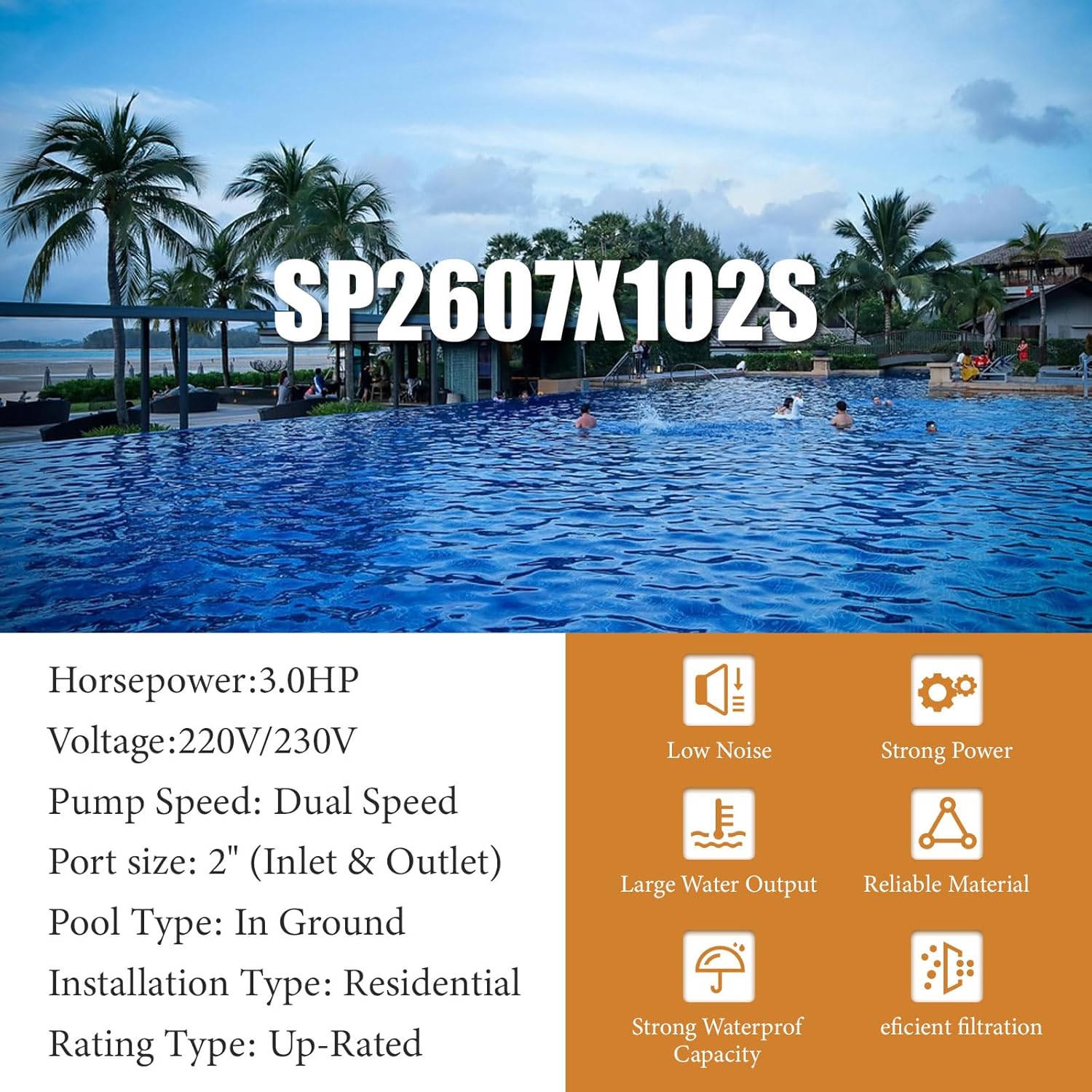 2-Speed 3 HP 220V/230V 50Hz/60Hz Single Voltage Pool Pump Super Pool Pump Compatible With Hayward In-Ground Swimming Pools and Spas