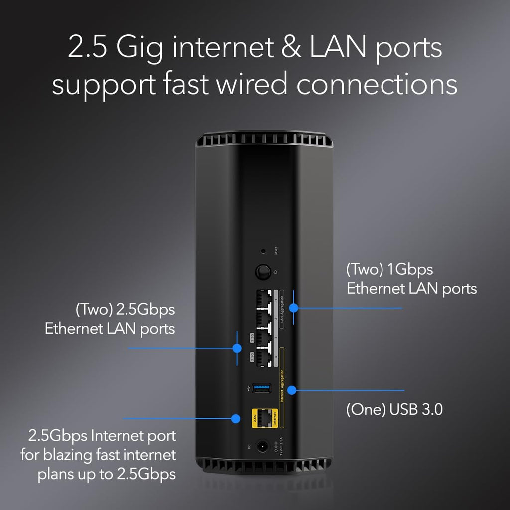 NETGEAR RS300-100NAR Nighthawk RS300 Tri-Band WiFi 7 Router  Wireless Speed Up to 9.3 Gbps  Covers Up to 2500 Sq. Ft.  Black - Certified Refurbished