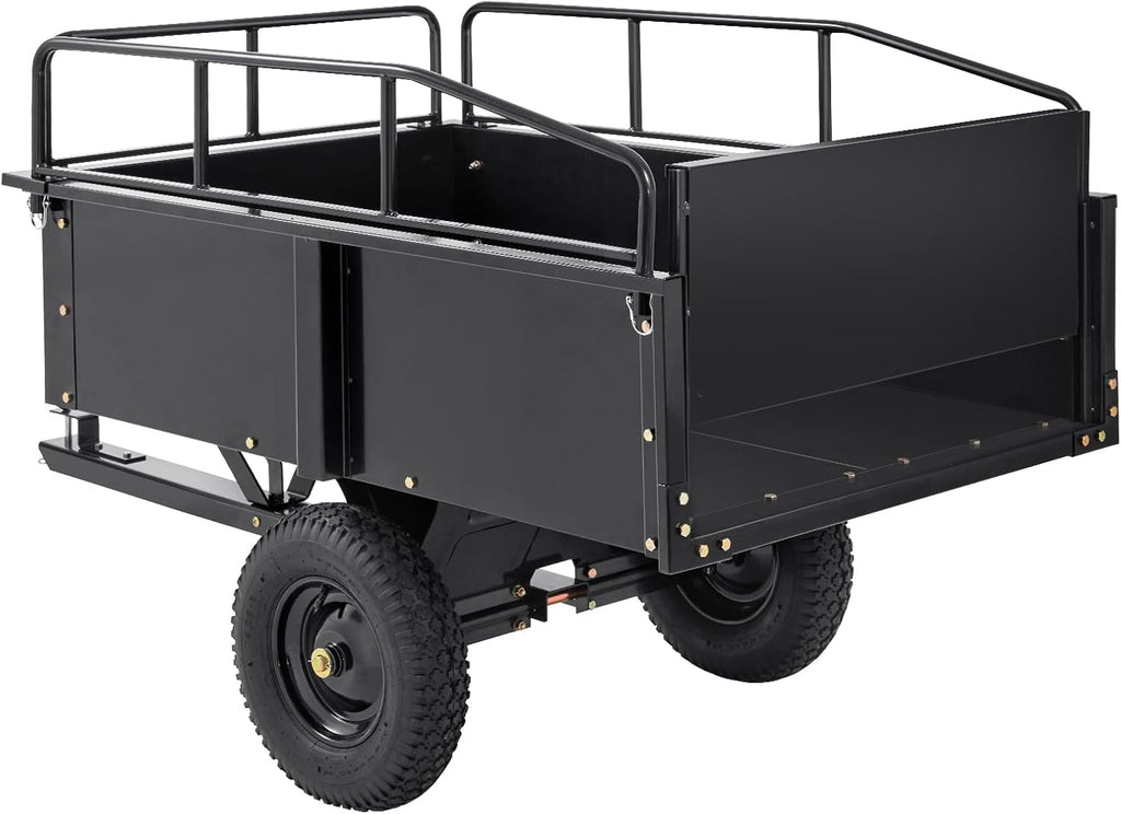 VEVOR Heavy Duty ATV Trailer Steel Dump Cart  750 lbs 15 Cubic Feet  Garden Utility Trailer Yard Trailers with Removable Sides for Riding Lawn Mower Tractor