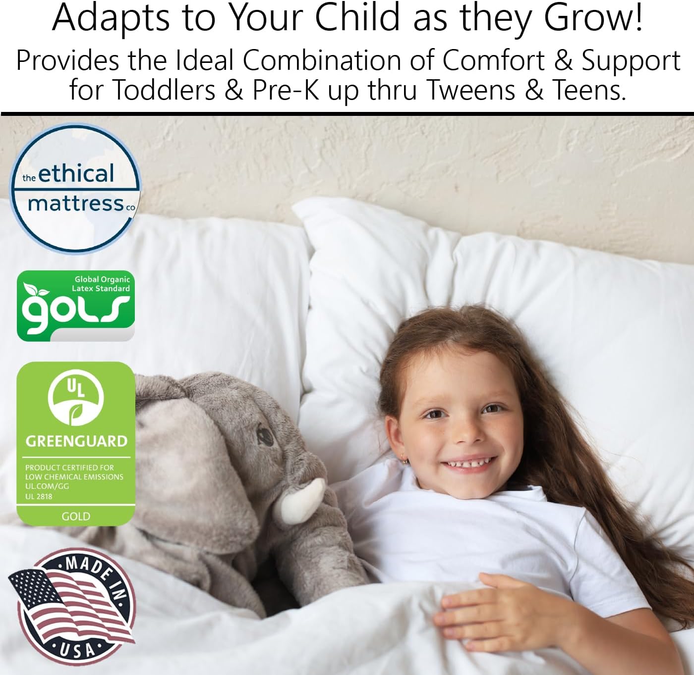 Ethical Mattress CO 6" Kid's Mattress, Toxin-Free, Made in The USA with Organic Cotton, Wool, Latex & Pocketed Coils (Bed-in-a-Box); Perfect for bunk beds, trundles & Platform beds - Full Size
