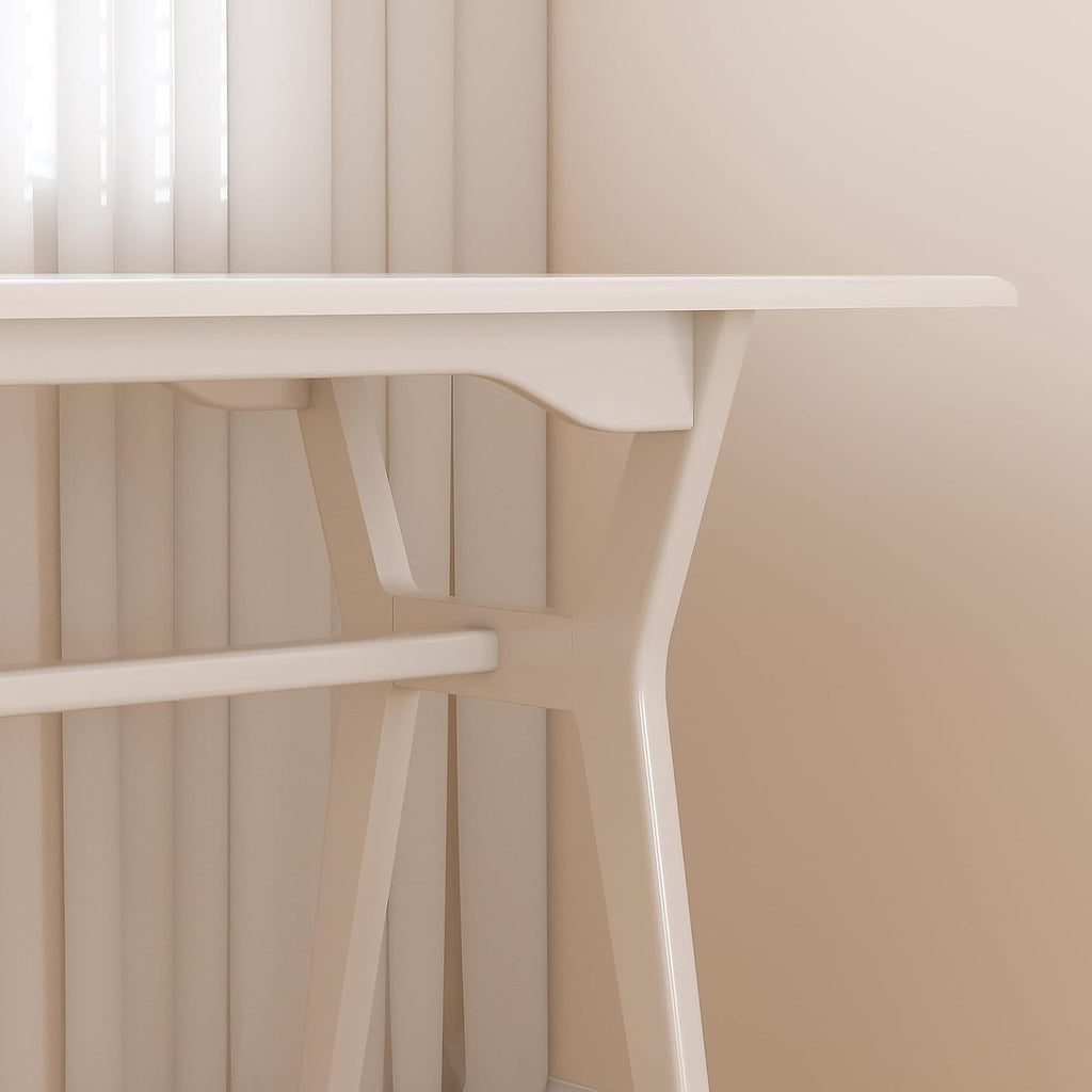 Solid Wood Study Desk - 63" Double Long Computer Table for Home Office, 2-Person PC Workstation, White