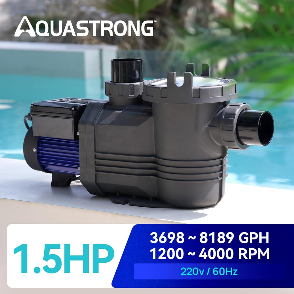 Aquastrong Variable Speed Pool Pump In/Above Pool Pump Energy Efficient High Flow Powerful Self Primming Swimming Pool Pumps with Filter Basket Dark Black