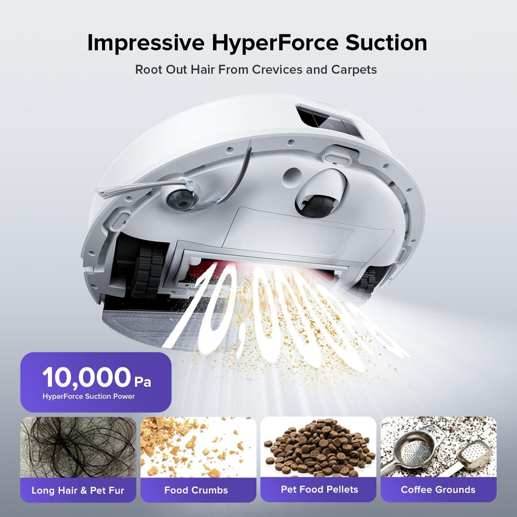 roborock Q10 S5 Robot Vacuum and Mop Cleaner, 10000Pa HyperForce Suction, Dual Anti-Tangle System, Auto-Lifting Mop, ReactiveTech Obstacle Avoidance, App Control, for Pet Hair and Carpet, White