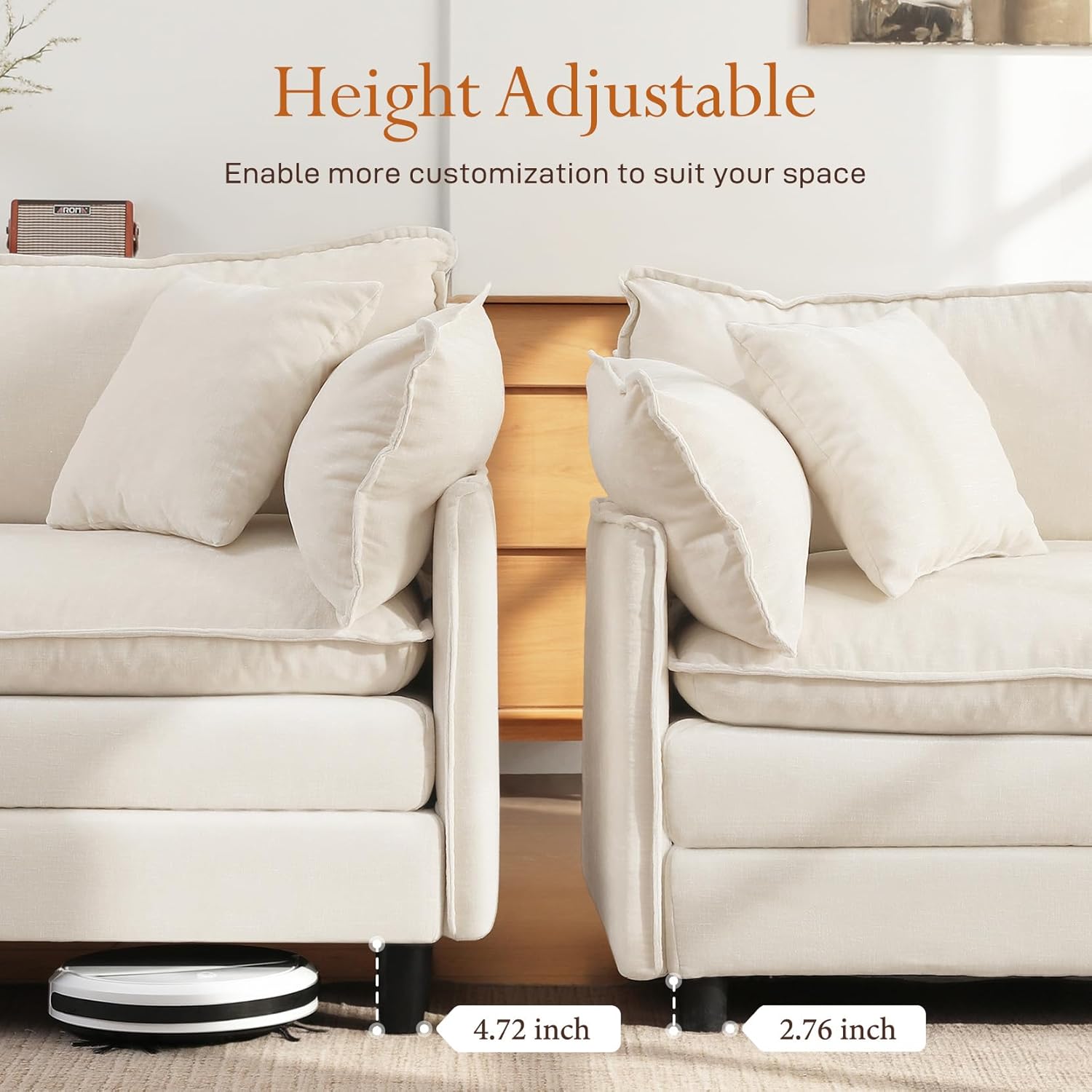 Vesgantti 108" Modular Sectional Sofa, Comfy Cloud Couch with Movable Ottoman Deep Seat Chenille L Shaped Modular Sofa, Sectional Couches for Living Room, Bedroom and Apartment, Beige