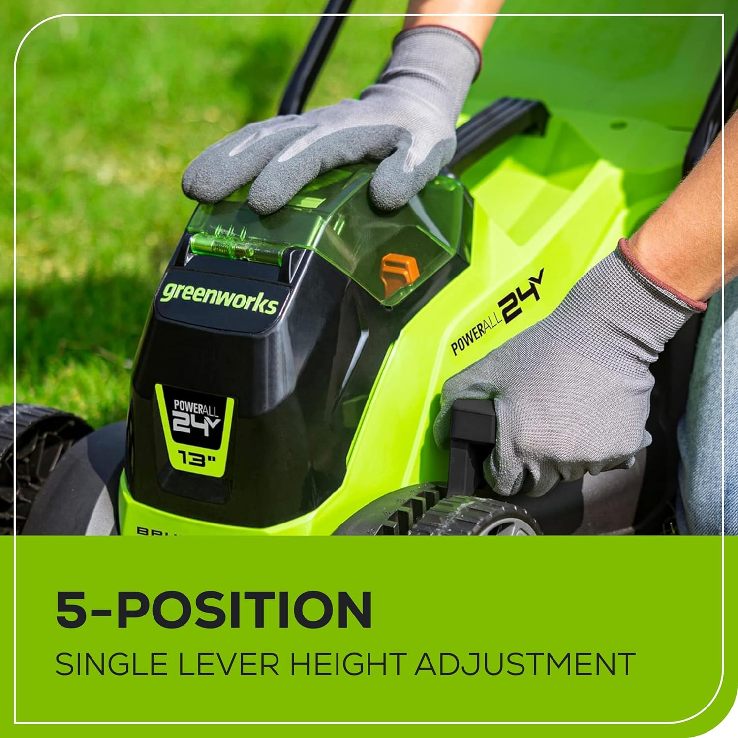 Greenworks 24V 13“ Brushless Cordless Lawn Mower with 4.0Ah Battery & Charger Maintenance-Free Push Mower with 2-in-1 Mulch/Bag