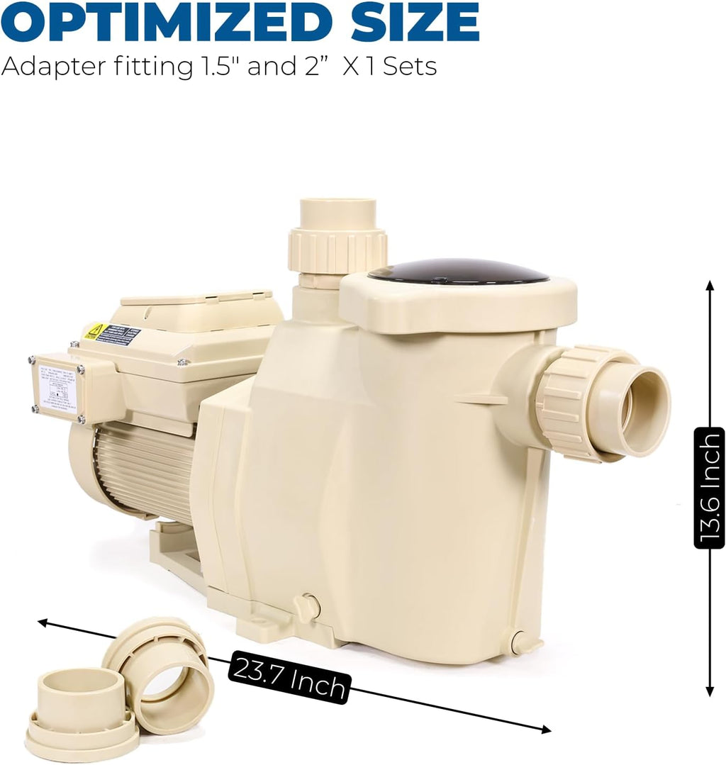 XtremepowerUS 2HP Pool Pump  Variable Speed Inground/Aboveground  Filter Energy Star Certified  1-1/2” & 2” Pipe Adapters