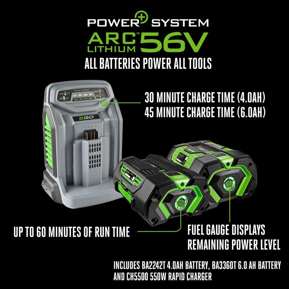 EGO POWER+ Electric Lawn Mower  Self-Propelled Cordless with Touch Drive  Includes 56V 6.0Ah Battery  4.0Ah Battery and Rapid Charger - LM2123SP-2