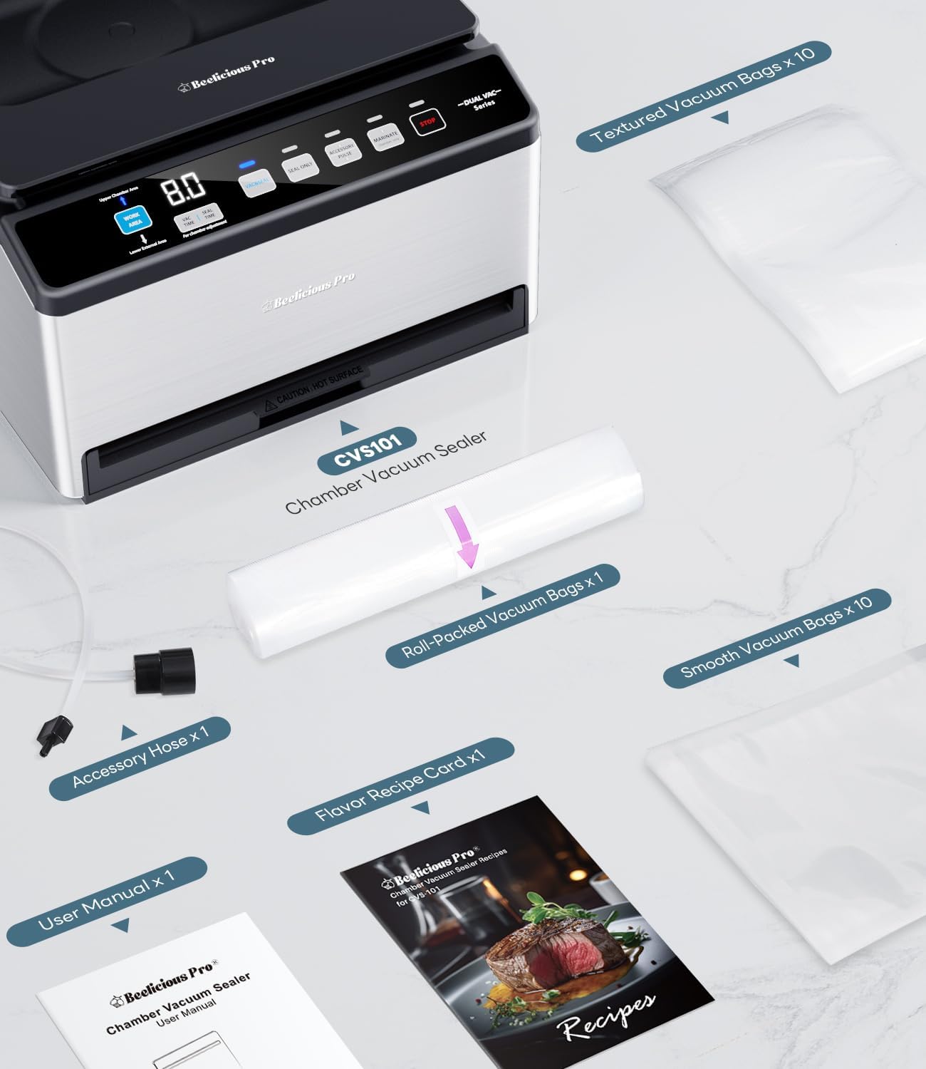 DualCore CVS101 Chamber Vacuum Sealer for Liquids & Sous Vide, 6L Dual Vacuum Zones & Extra-Wide Bag Clamp, 230W Dual-Core Dry Pump x4, Commercial-Grade Food Packaging Machine for Home Use