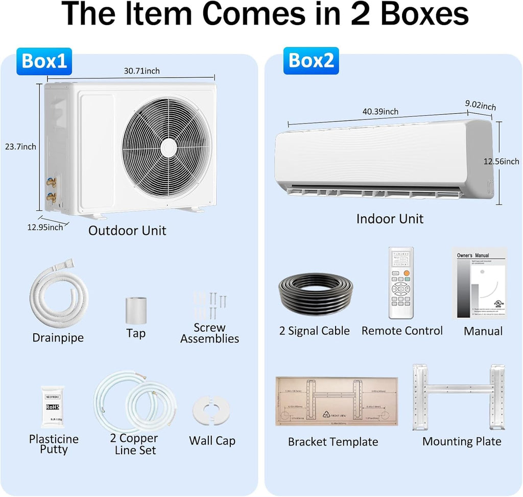 Mini Split Air Conditioner with Heat Pump, 18000 BTU 19 SEER2 230V Energy Efficient Ductless Inverter, 1 Ton Pre-Charged Condenser Cools Up to 1250 Sq.Ft with Installation Kit