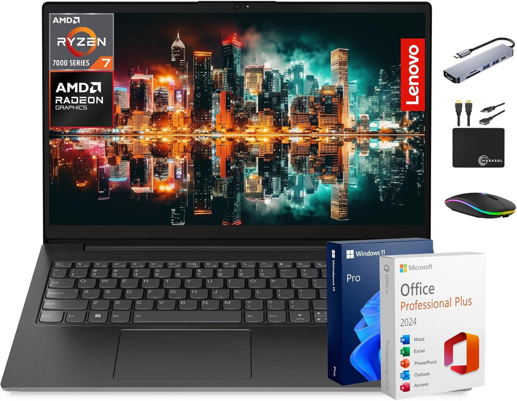 Lenovo V15 Flagship Laptop for 2025 Business Student  15.6” FHD Display  8-Core AMD Ryzen 7 CPU  16GB RAM + 1TB Storage (512GB SSD + 500GB Ext)  RJ45  MarxsolAccessory  Lifetime MS Office  Win 11 Pro