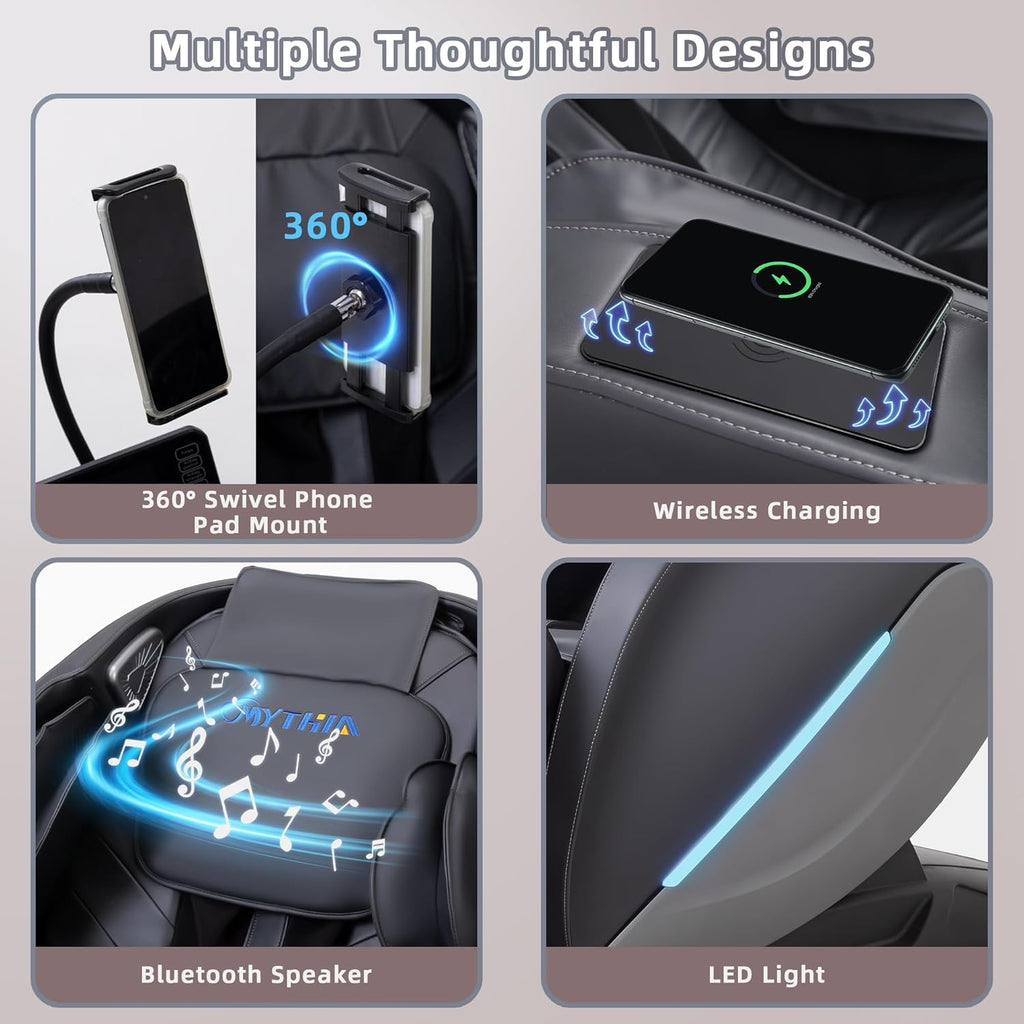 MYTHIA 2026 A303C Massage Chair  Full Body Zero Gravity Recliner with SL Track  Body Scan  12 Auto Modes  Lumbar Heat  Bluetooth App  Wireless Charge  and Foot Rollers for Home and Office (Black)