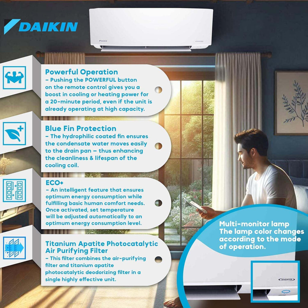 Daikin 12,000 BTU 18 SEER2 Entra R32 Series Ductless Mini Split Heat Pump System w/Maxwell All-Inclusive 15' Installation Kit and Wall Mounting Bracket (230V), White, RXC12+FTXC12+IKM1438+WAFP24