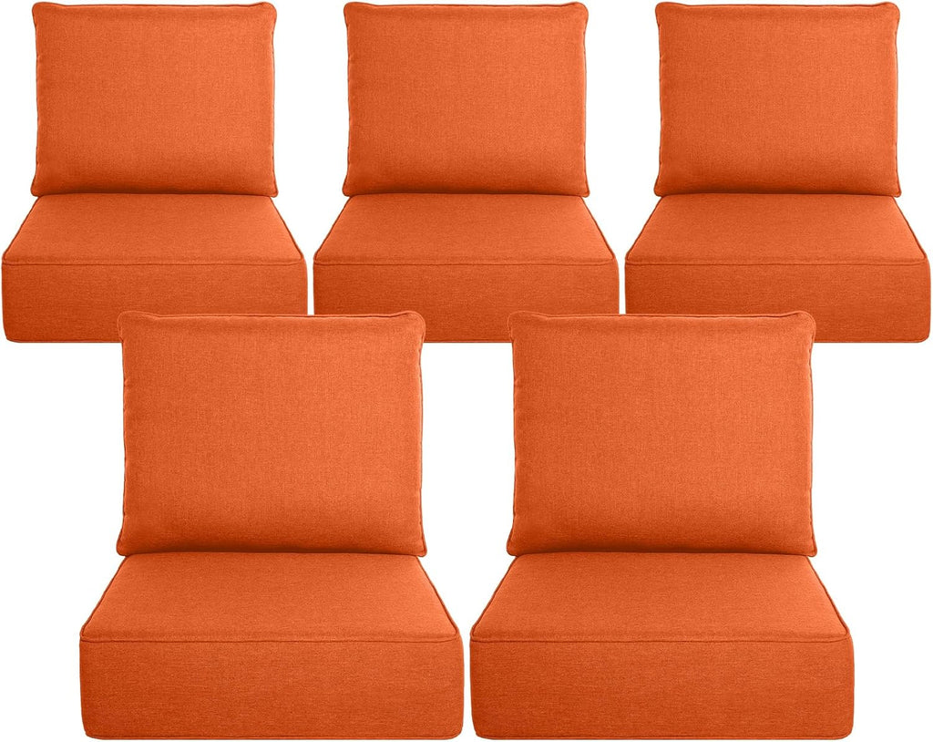 Belord Luxury 6" Thick Outdoor Cushion 5 Set - 24 x24 Inch 28D Sponge Filling Fade-Resistant Chair Cushion  Spill Proof Removable Patio Furniture Replacement Cushion for Sofa Bench Swing - Orange