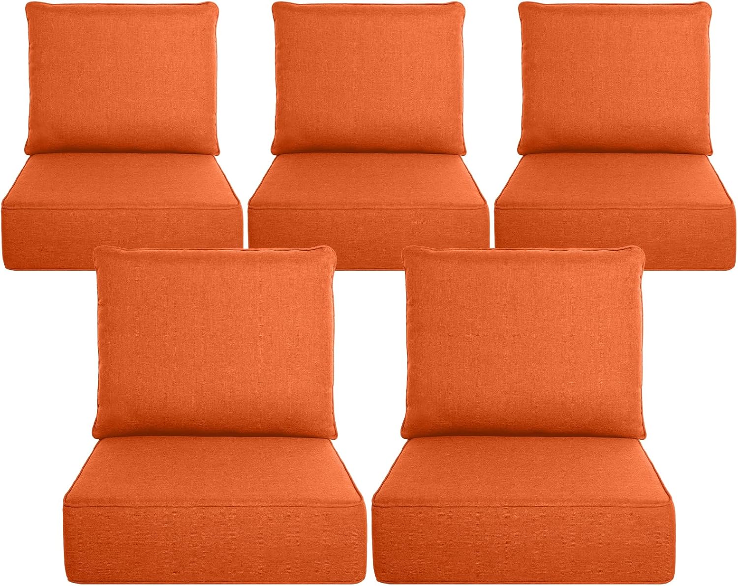 Belord Luxury 6" Thick Outdoor Cushion 5 Set - 24 x24 Inch 28D Sponge Filling Fade-Resistant Chair Cushion  Spill Proof Removable Patio Furniture Replacement Cushion for Sofa Bench Swing - Orange