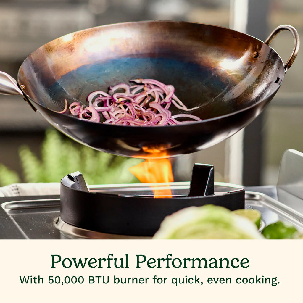 Cuisinart Outdoor Wok Station, 50,000 BTU Propane Outdoor Wok Burner w Prep Table, 14锟芥锟斤拷 Carbon Steel Wok for Stir Fry, Searing, BBQ 锟斤拷 Black