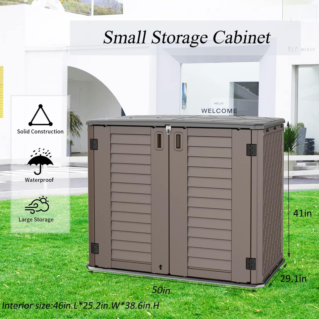 Horizontal Resin Storage Shed  34 Horizontal Cu.ft Outdoor Storage Cabinet Waterproof for Garden/Backyard/Home/Pool  Lockable(34 Cu.ft-Brown)