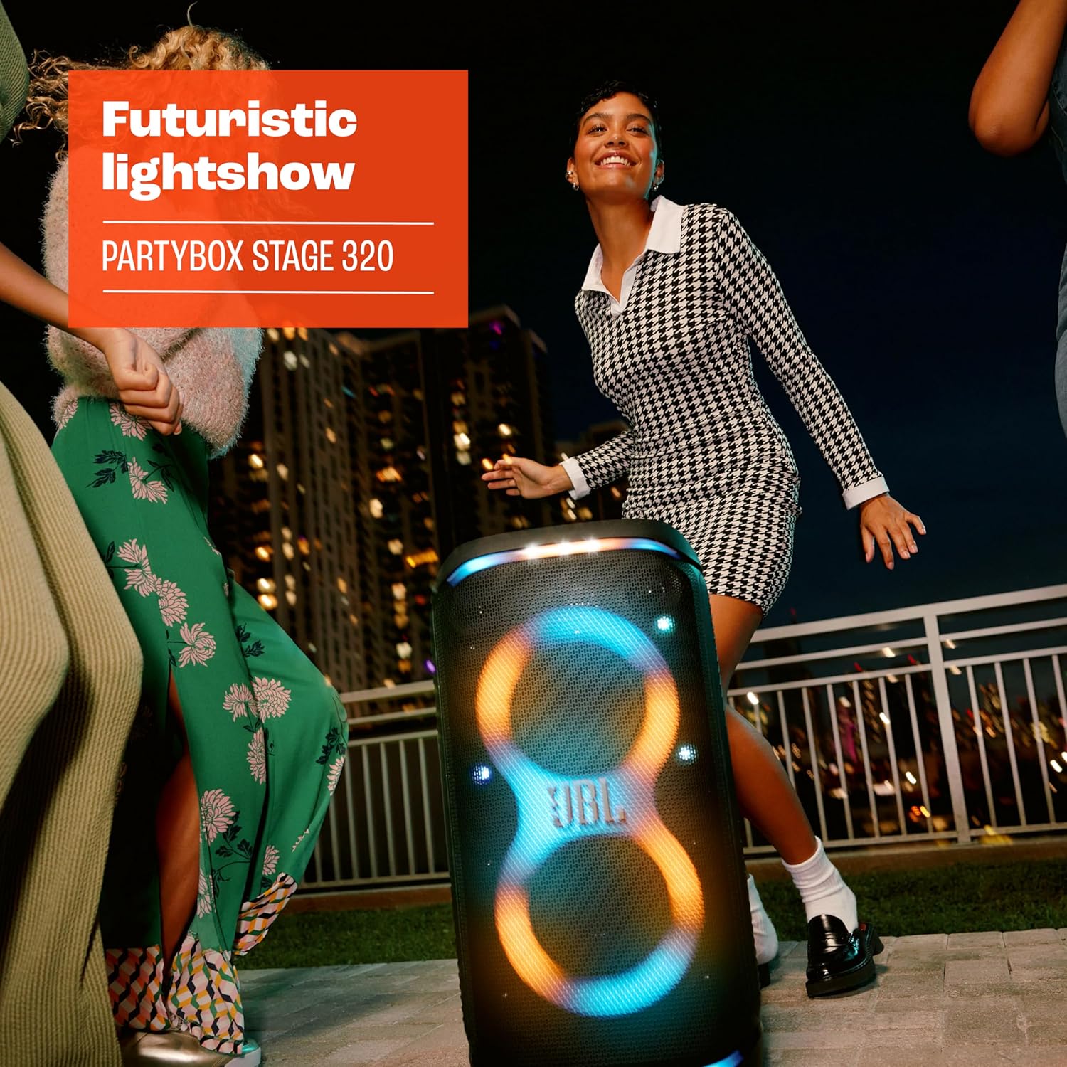 JBL PartyBox Stage 320 - Portable Party Speaker with Telescopic Handle & Wide  Sturdy Wheels  Powerful JBL Pro Sound  Futuristic lightshow  Up to 18 Hours of Play time  Splash Proof (Black)
