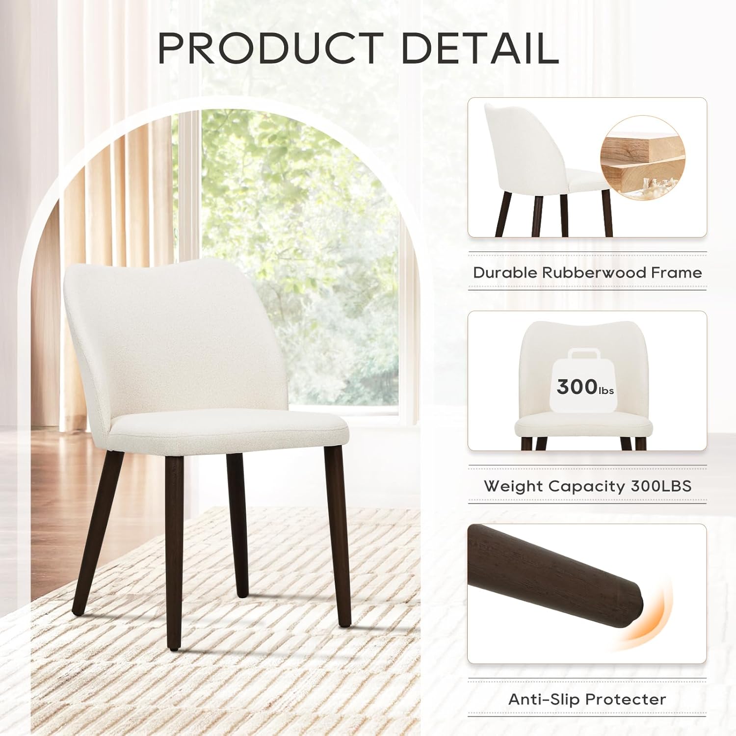 COLAMY Upholstered Dining Chairs Set of 4, Modern Fabric Dining Room Kitchen Side Chair with Padded Seat and Wood Legs for Restaurant/Cafe, Beige