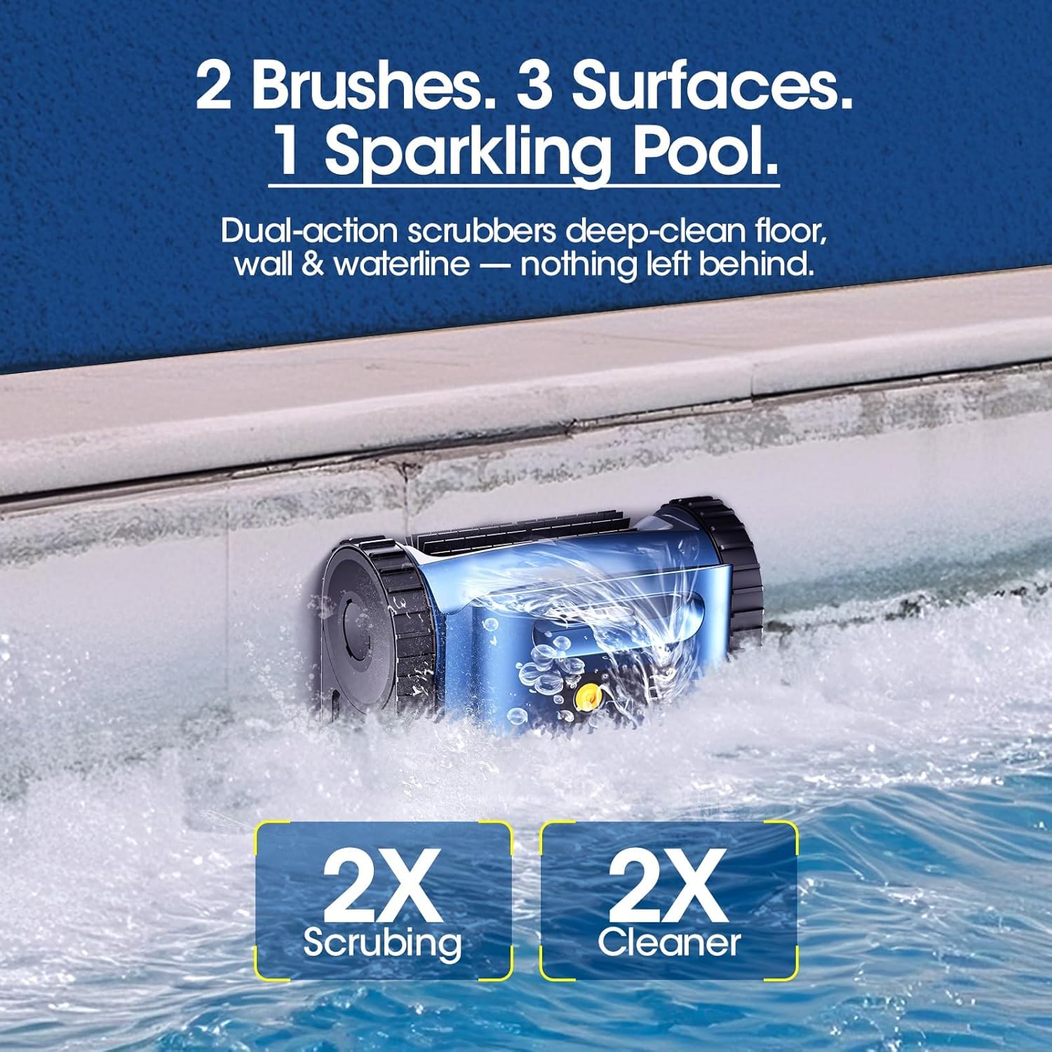 Cordless Robotic Pool Vacuum  Pool Cleaner with Track Drive & Sonar Navigation  180W Brushless Motor  Wall & Waterline Climbing  150-Min Runtime  for Inground Above-Ground 2150 Sq. Ft. (Dark Blue)