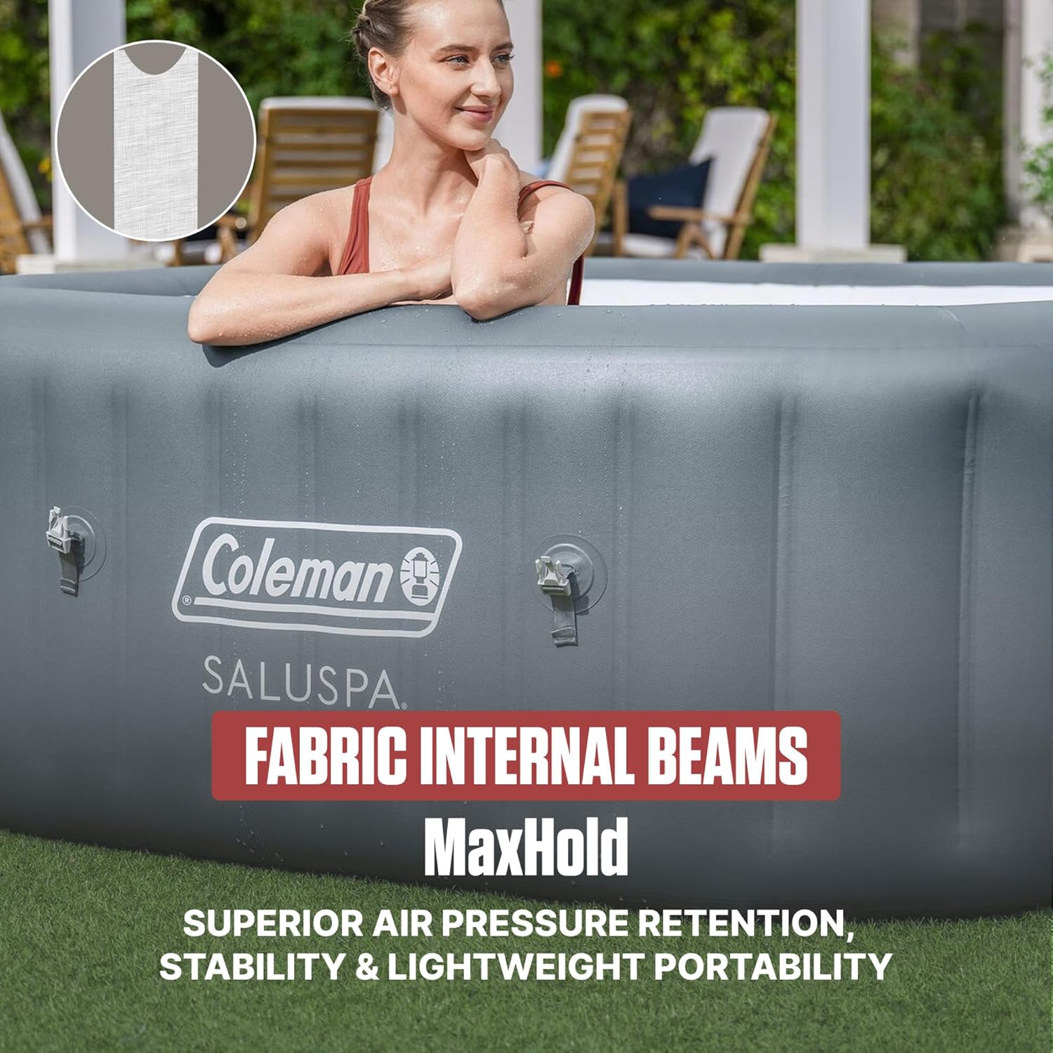 Coleman Hawaii 4 to 6 Person Inflatable Hot Tub  Square Energy-Efficient Portable Outdoor Spa with 140 AirJets  71" x 28"