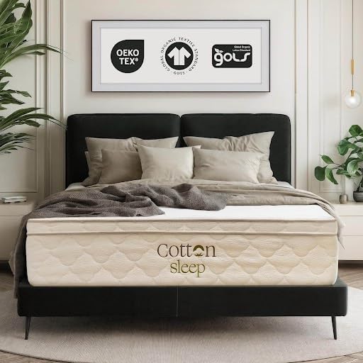 CottonSleep All Natural Mattress (100% Organic Cotton, Wool, & GOTS Latex, Made in The USA) Non Toxic, Fiberglass Free Hybrid Pocket Coil and Plush Foam Bed in A Box Medium Soft - King, 13"