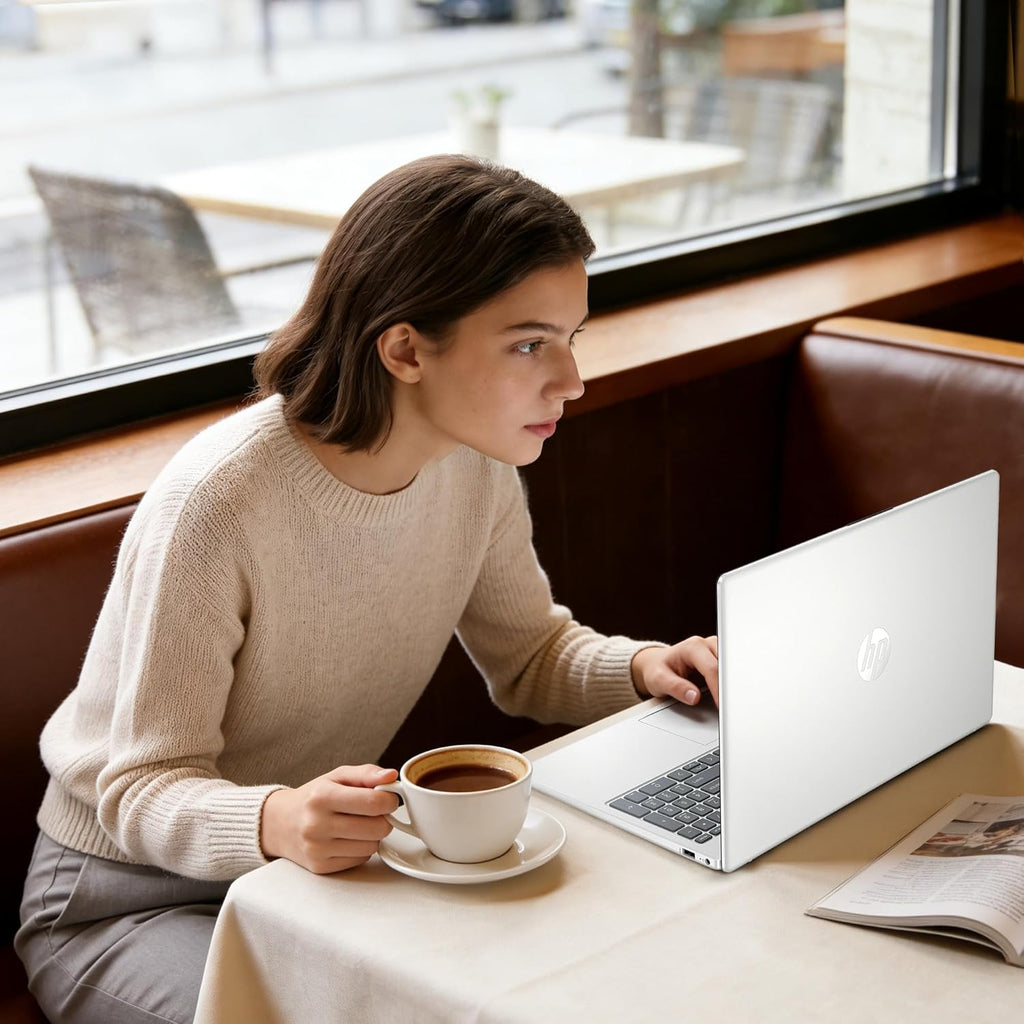 HP 15.6" Laptop – Complete Productivity Solution  Windows 11 with Microsoft Office  Intel 4 Core N100  8GB RAM  640GB Storage (128GB UFS + 512GB SD Card)  Copilot AI  Lightweight – Silver