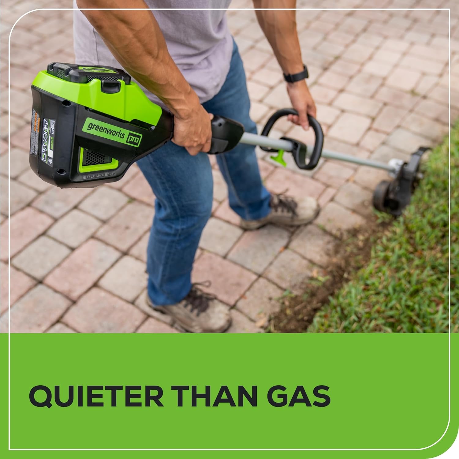 Greenworks 60V 8" Brushless Cordless Edger with 2.0Ah Battery & Charger – Tool-Free Depth Adjustment  Lightweight Lawn Edging Tool  4-Year Warranty