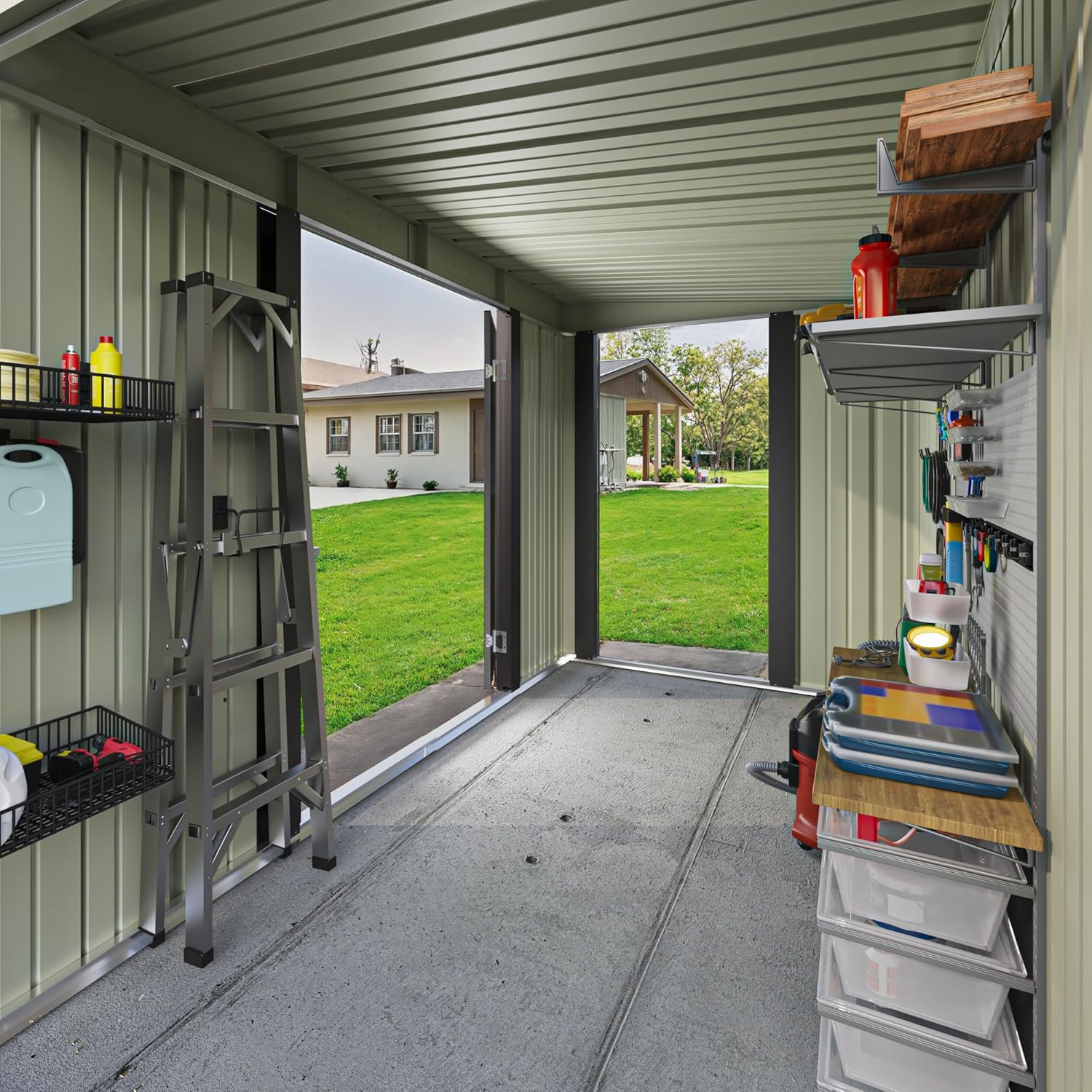 Patiowell 8x4 FT Outdoor Storage Shed  Heavy Duty Tool Metal Sheds with 3 Lockable Doors and Updated Frame Structure for Backyard Patio Lawn  Black